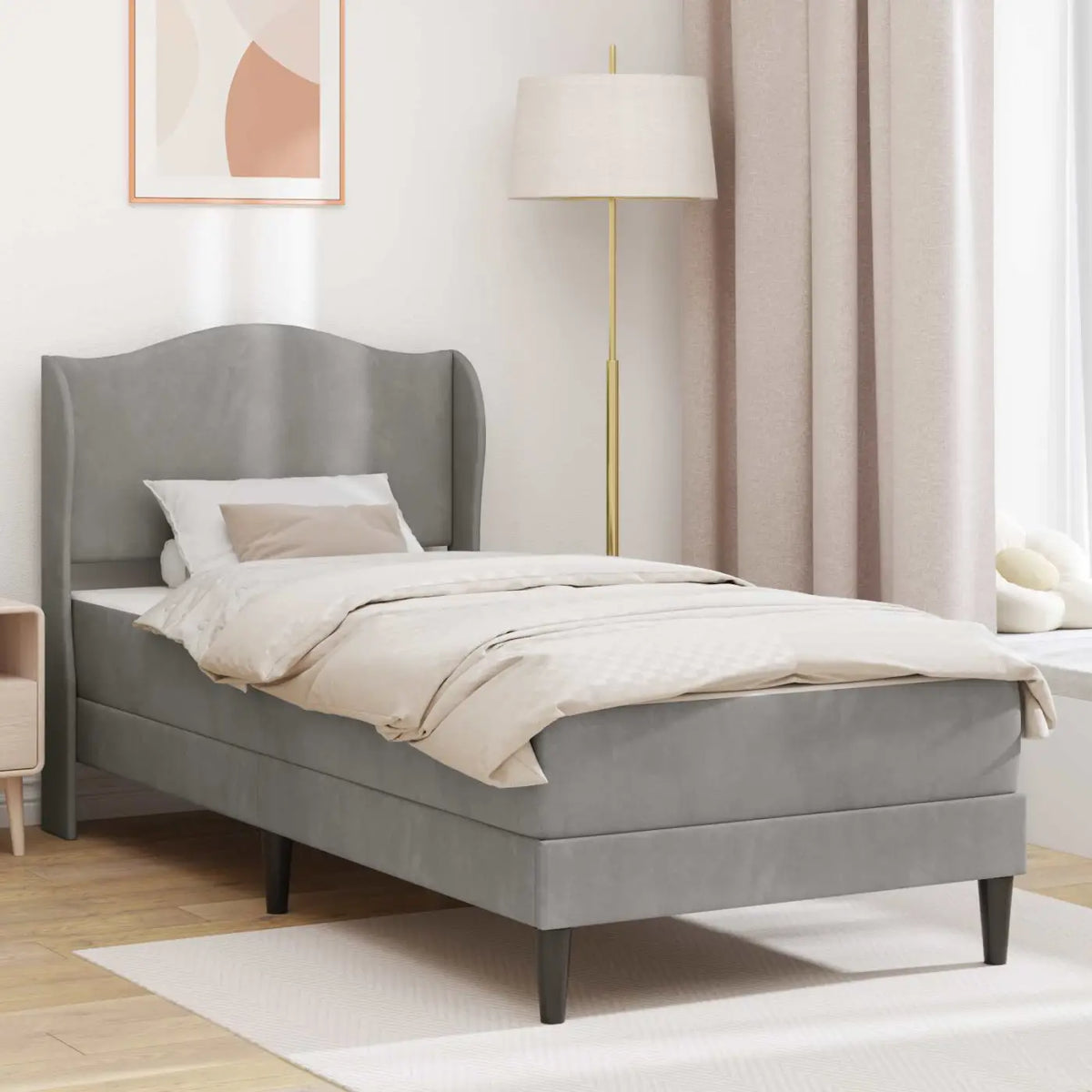 Cadre de lit avec matelas Gris clair 90 x 200 cm Velours - XIOS