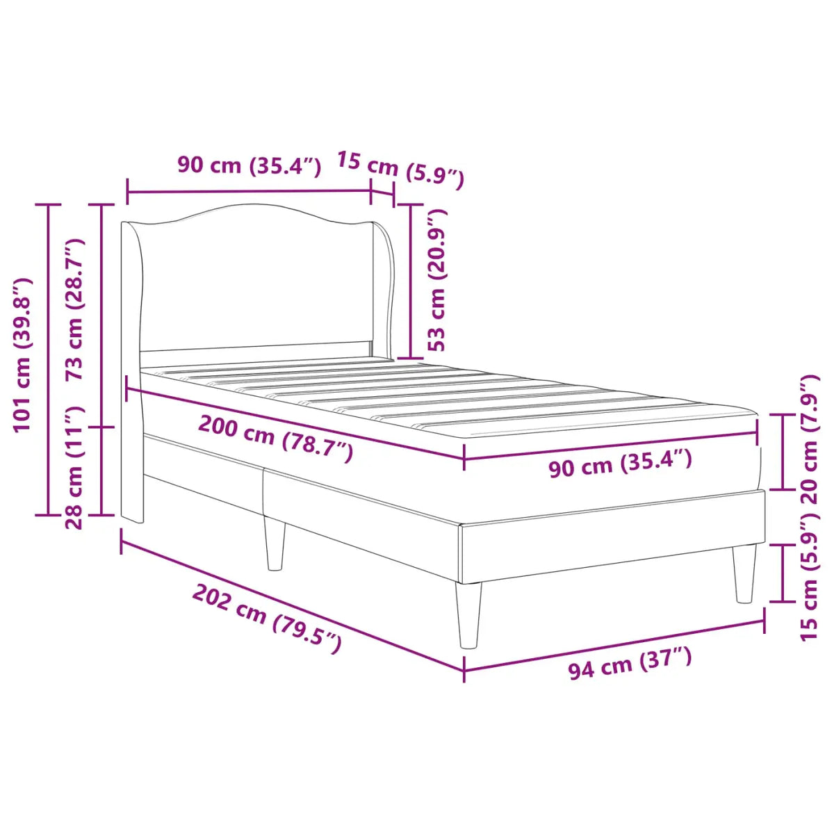 Cadre de lit avec matelas Gris clair 90 x 200 cm Velours - XIOS