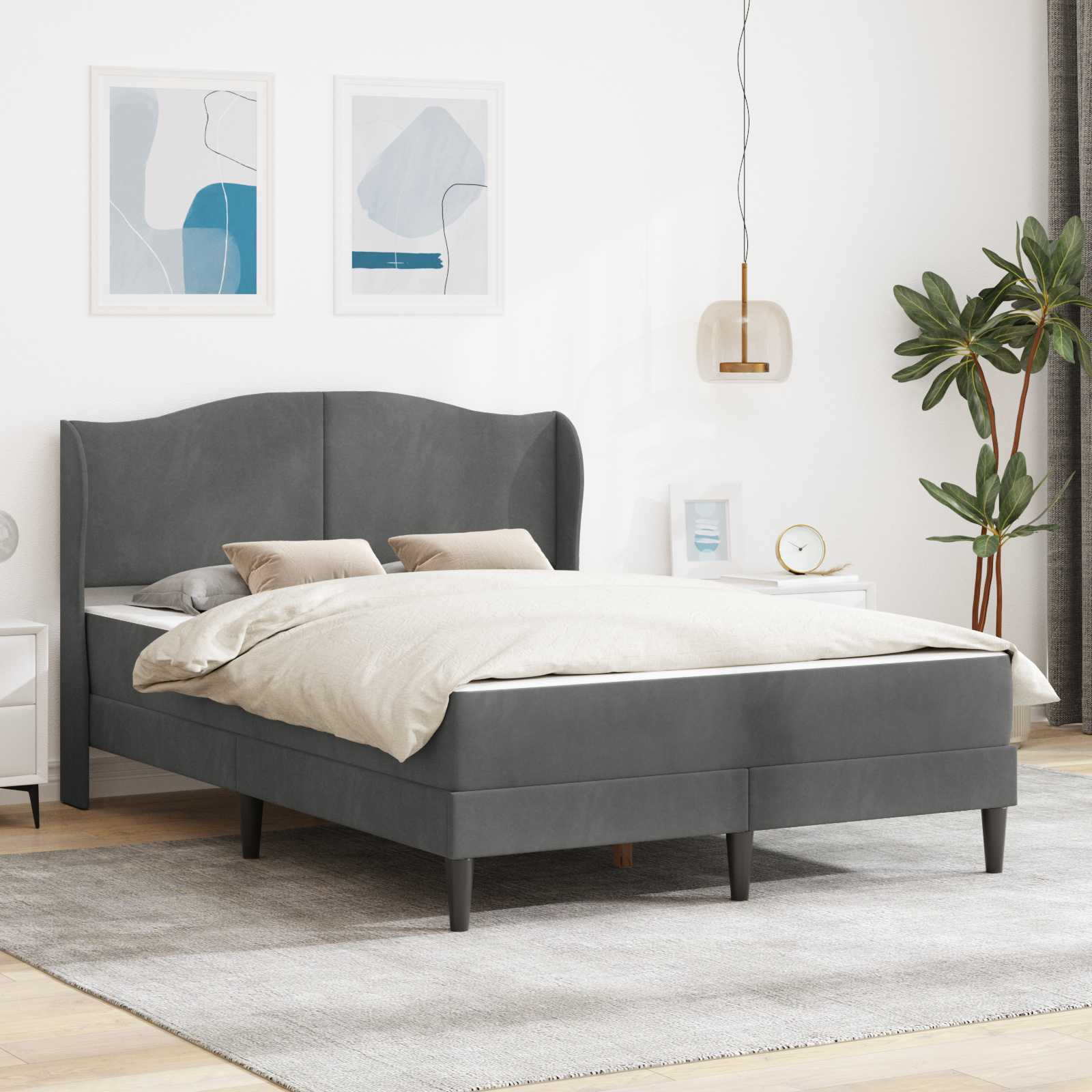Cadre de lit avec tête de lit Gris foncé 120 x 200 cm Velours - XIOS