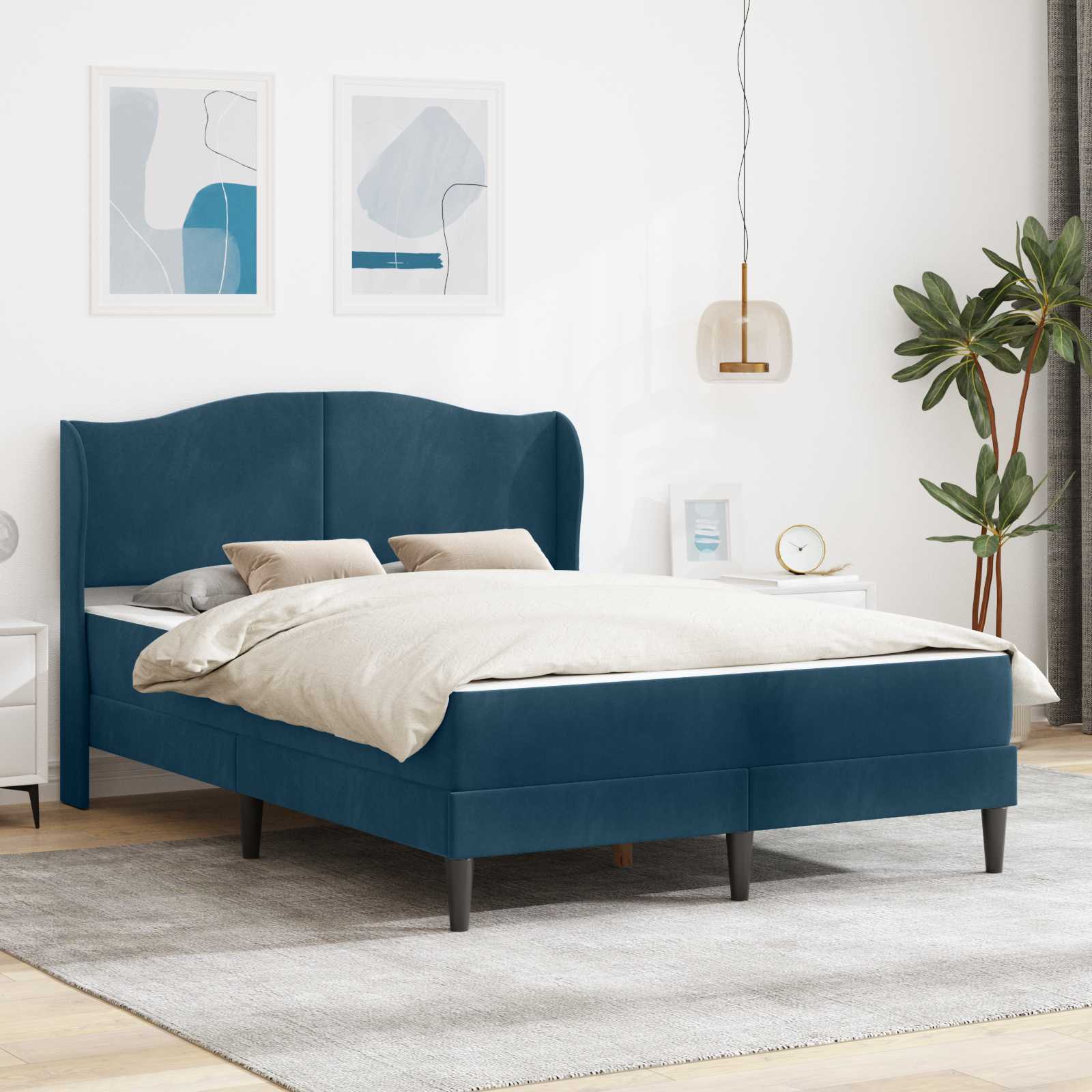 Cadre de lit avec tête de lit Bleu 140 x 200 cm Velours - XIOS