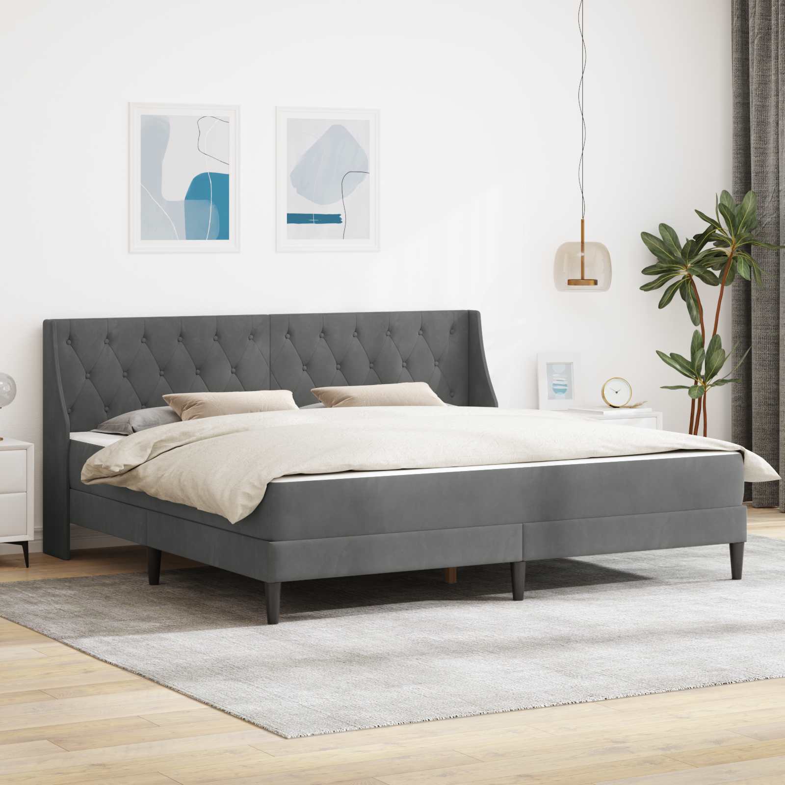 Cadre de lit avec matelas Gris foncé 180 x 200 cm Velours
