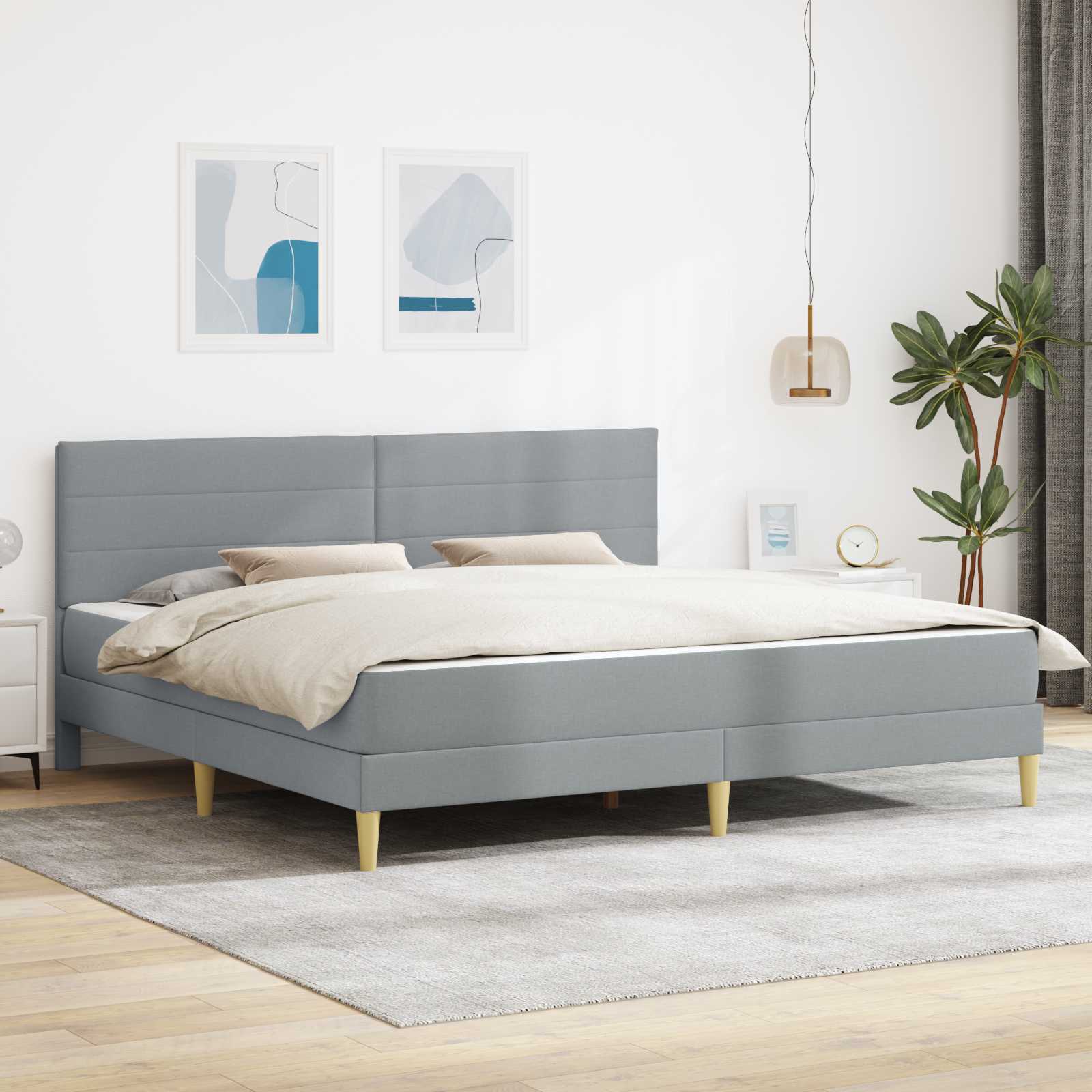 Cadre de lit avec matelas Gris clair 180 x 200 cm tissu