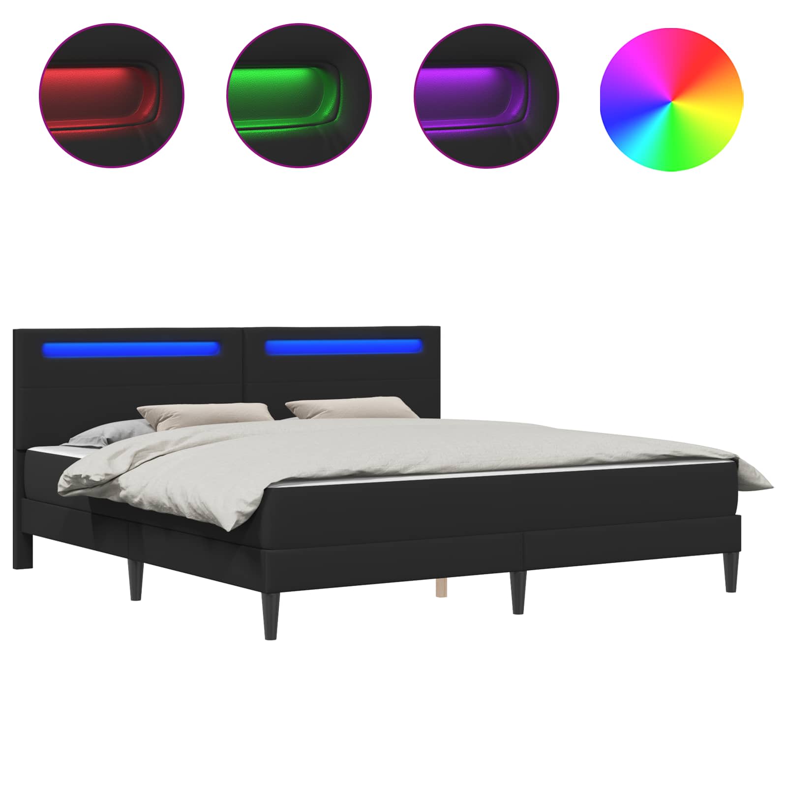 Cadre de lit avec bandes LED Noir 180 x 200 cm Simili cuir - XIOS