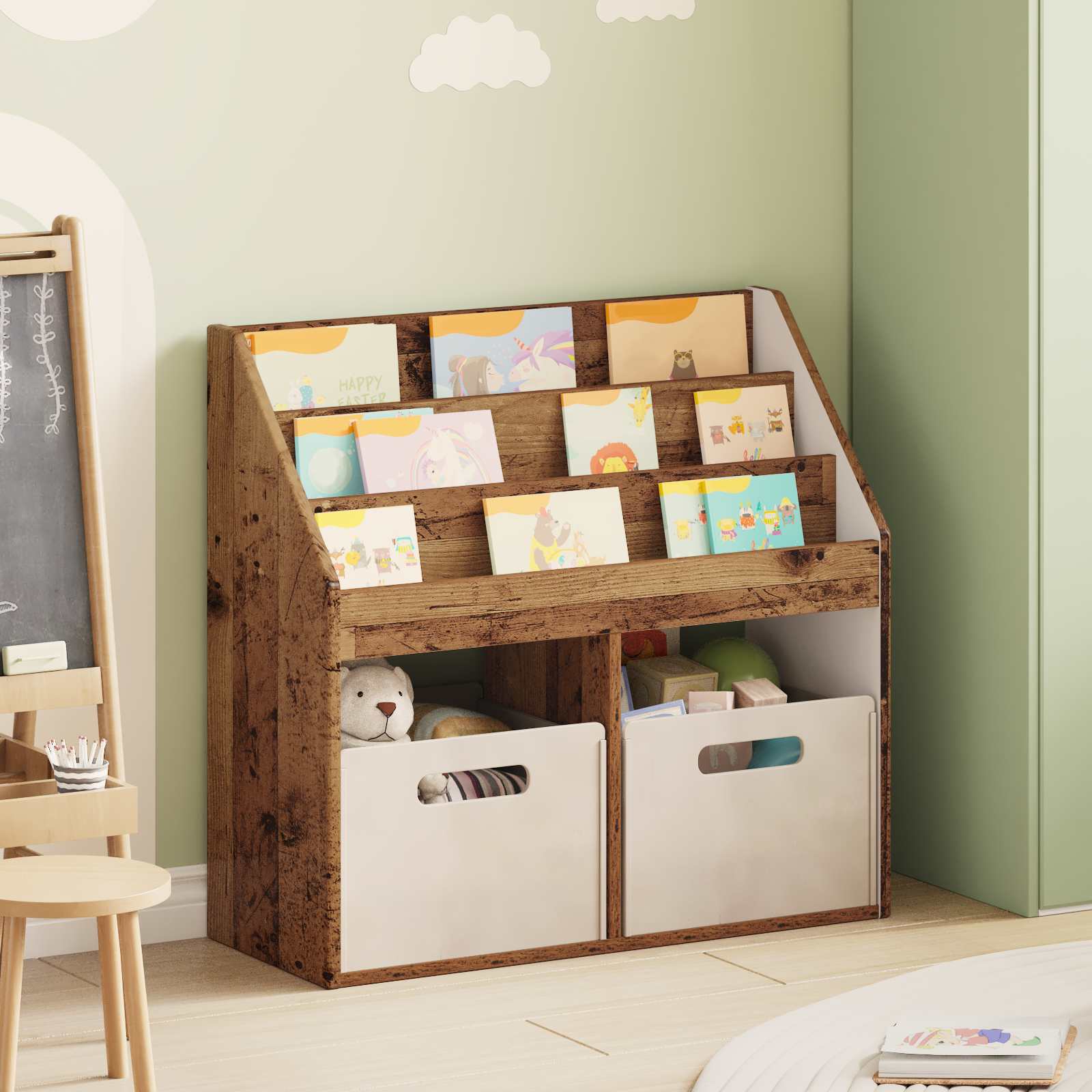 Bibliothèque pour enfants Bois ancien 72,5 x 29,5 x 69 cm - XIOS
