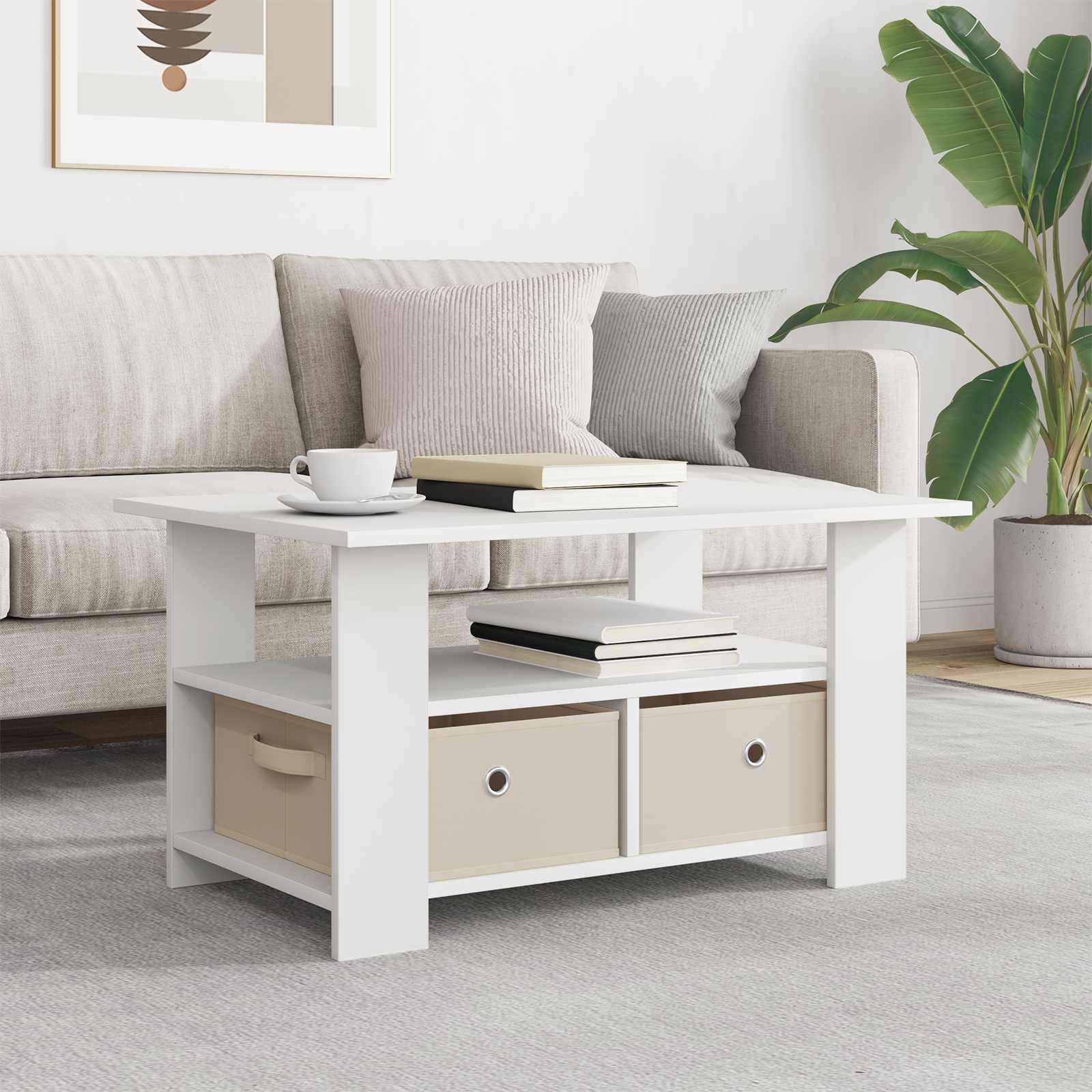 Table basse avec tiroir Blanc 77 x 55 x 42 cm Bois d'ingénierie - XIOS