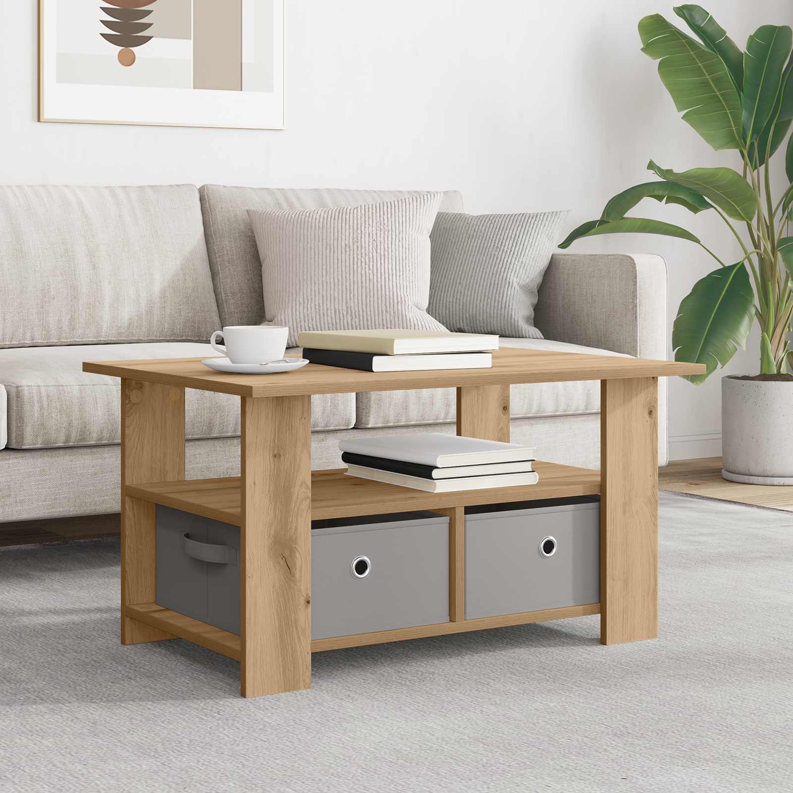 Table basse Chêne artisanal 77 x 55 x 42 cm Bois d'ingénierie - XIOS
