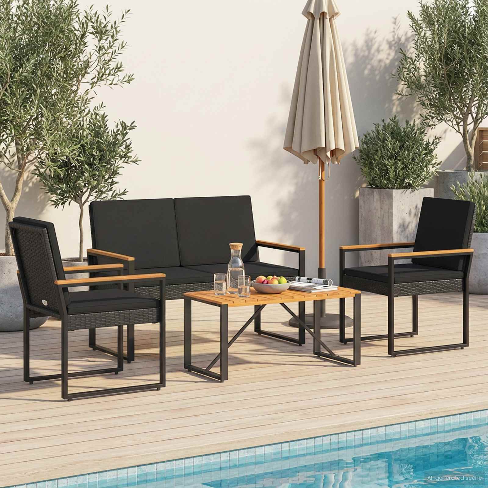Ensemble de meubles d'extérieur 4 pcs Noir polyrotin - XIOS