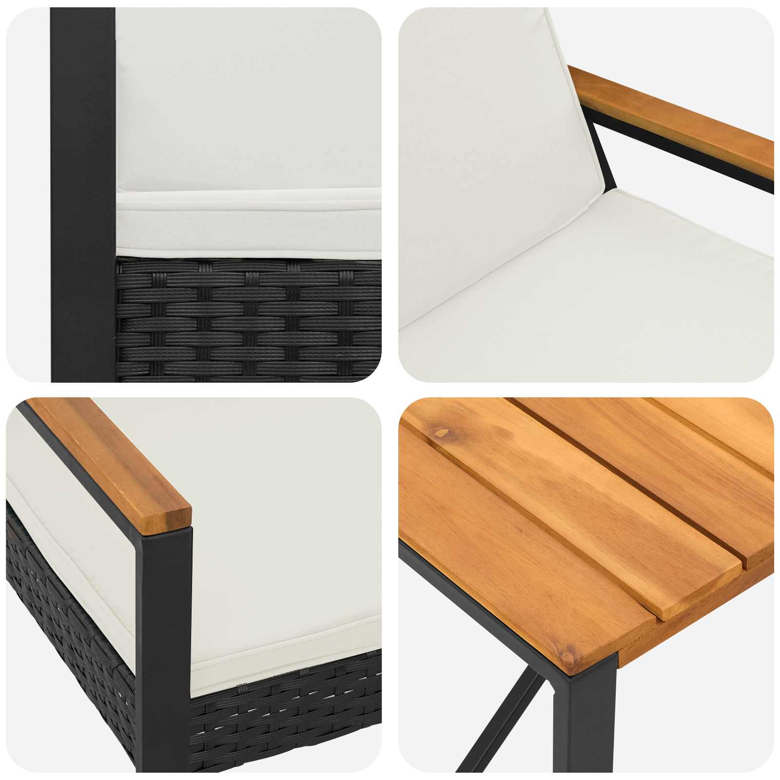 Ensemble de meubles d'extérieur 3 pcs Noir et blanc crème - XIOS