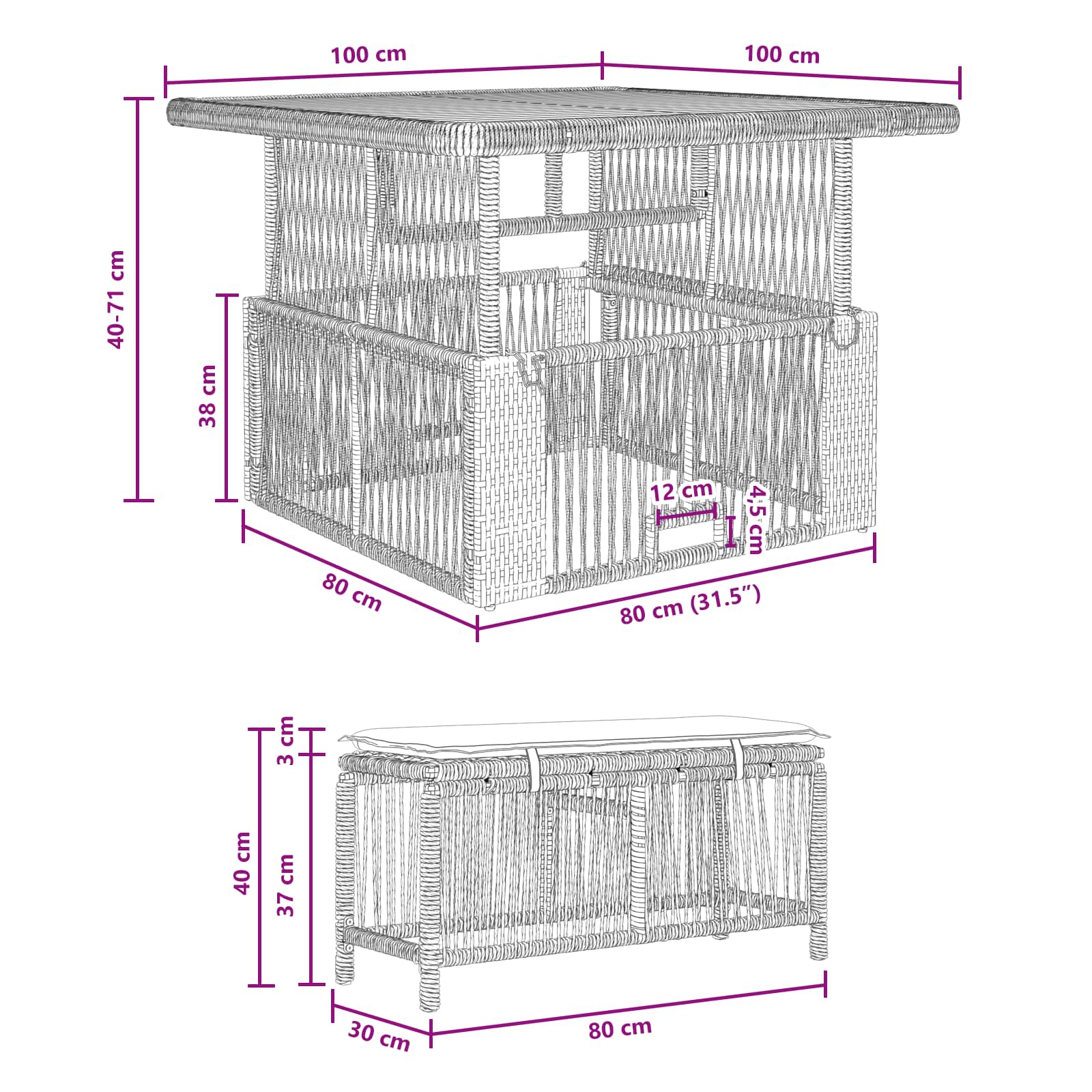 Ensemble de salle à manger pour jardin 3 pcs Beige et crème - XIOS