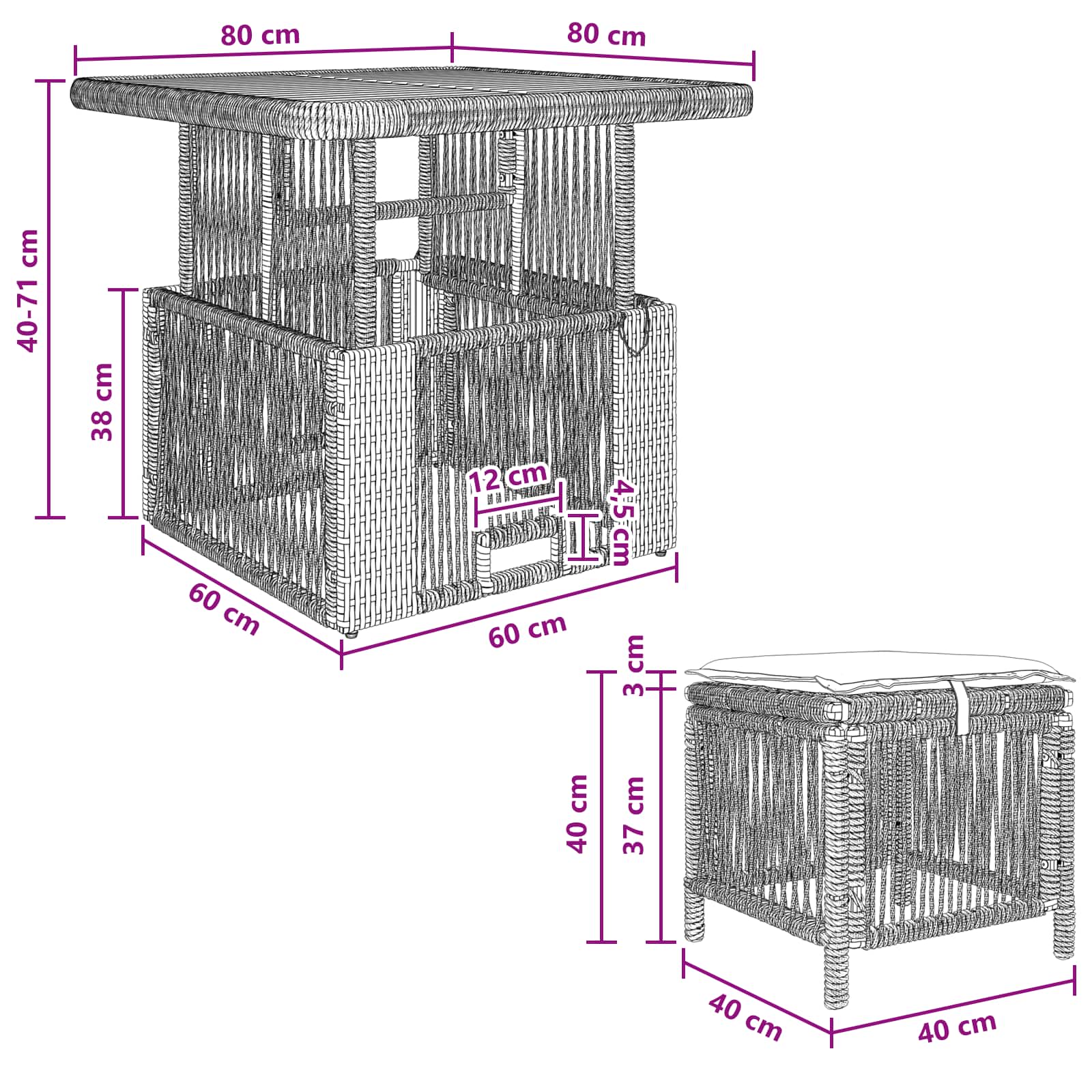 Ensemble de salle à manger pour jardin 3 pcs Gris et Gris foncé - XIOS