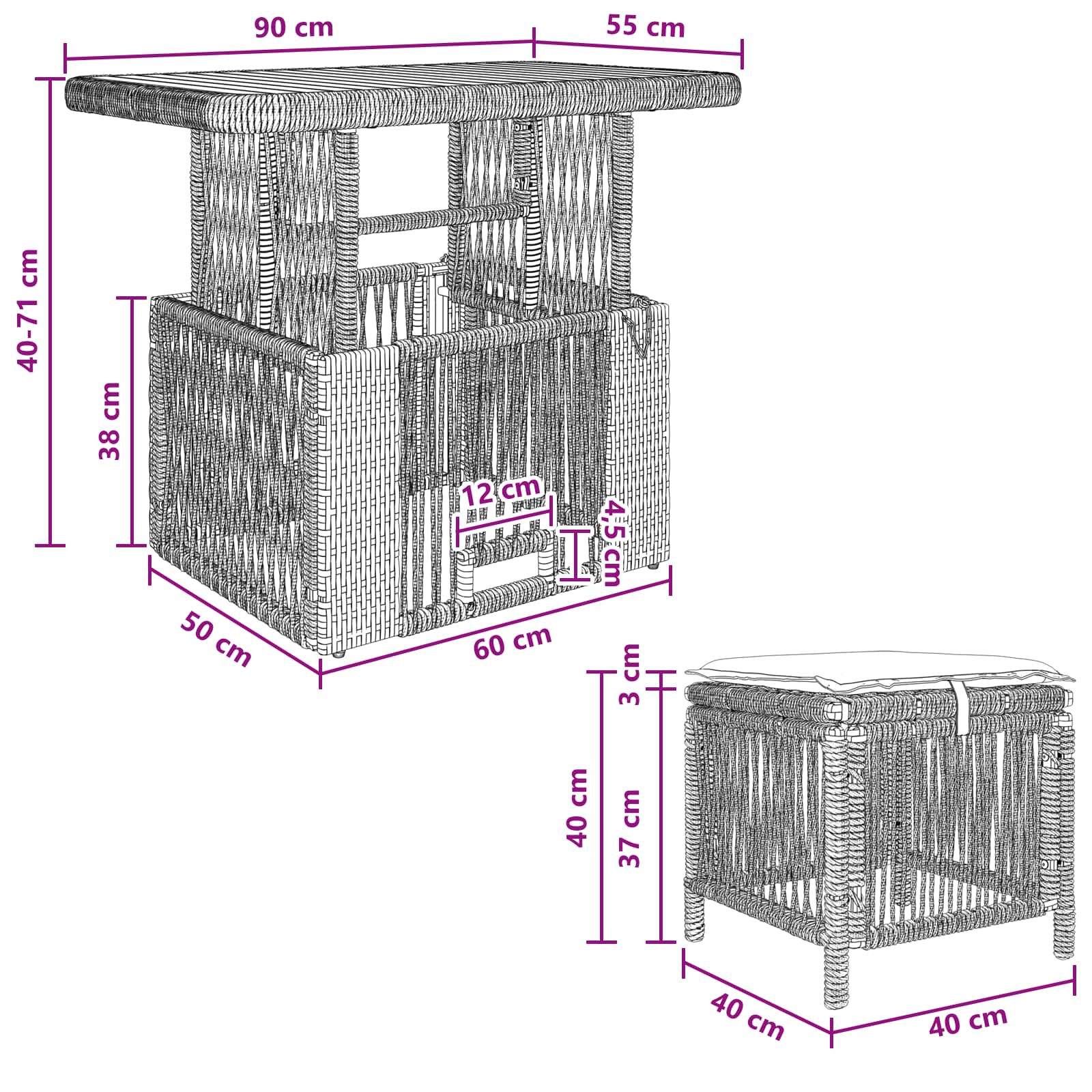 Ensemble de salle à manger pour jardin 3 pcs Beige et crème - XIOS