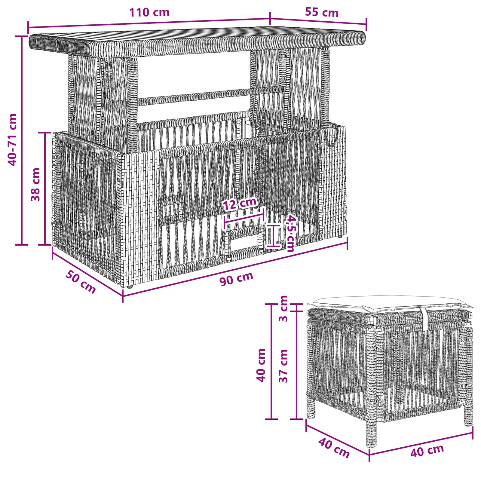 Ensemble de salle à manger pour jardin 4 pcs Gris et Gris foncé - XIOS