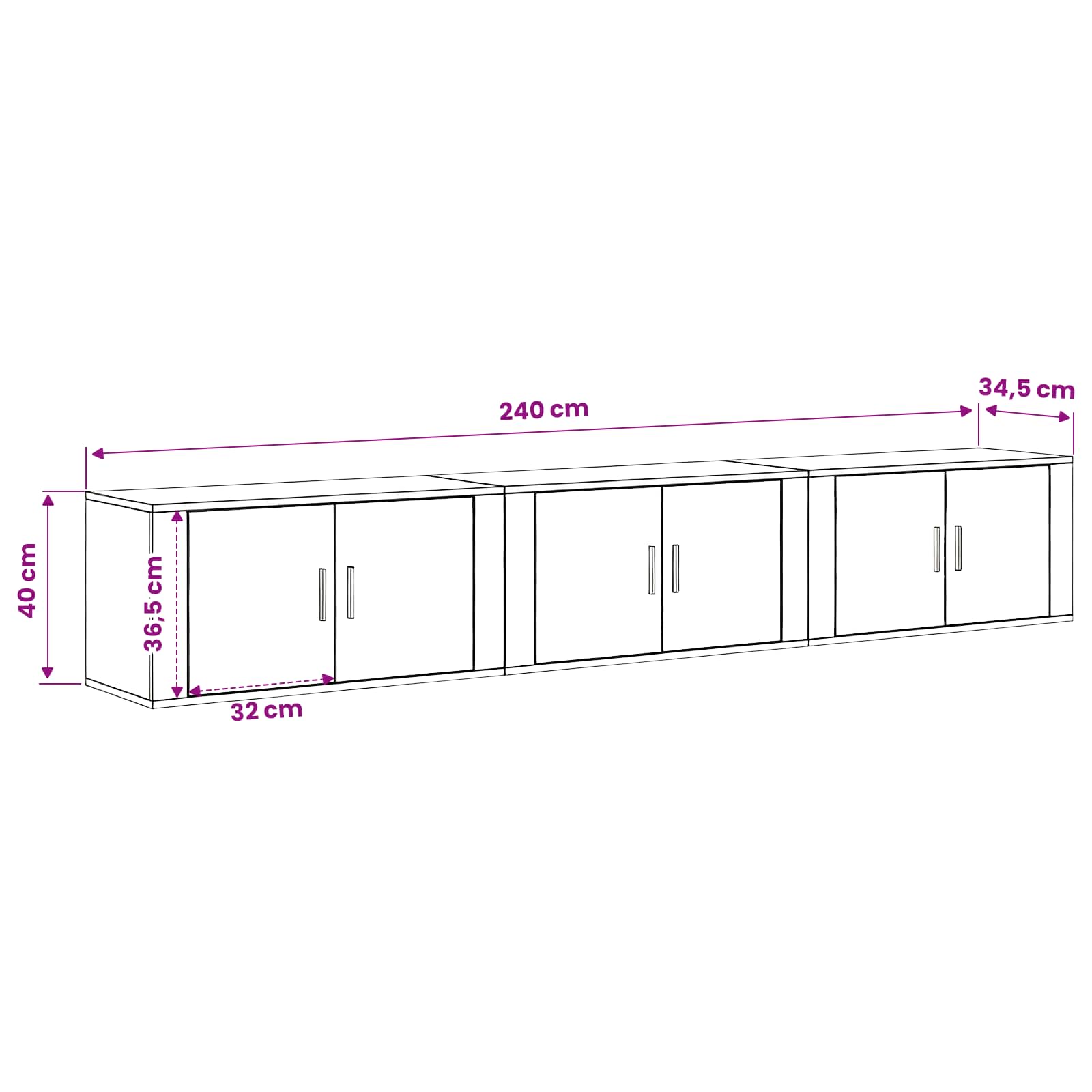 Ensemble de meuble TV mural 3 pc Chêne artisanal