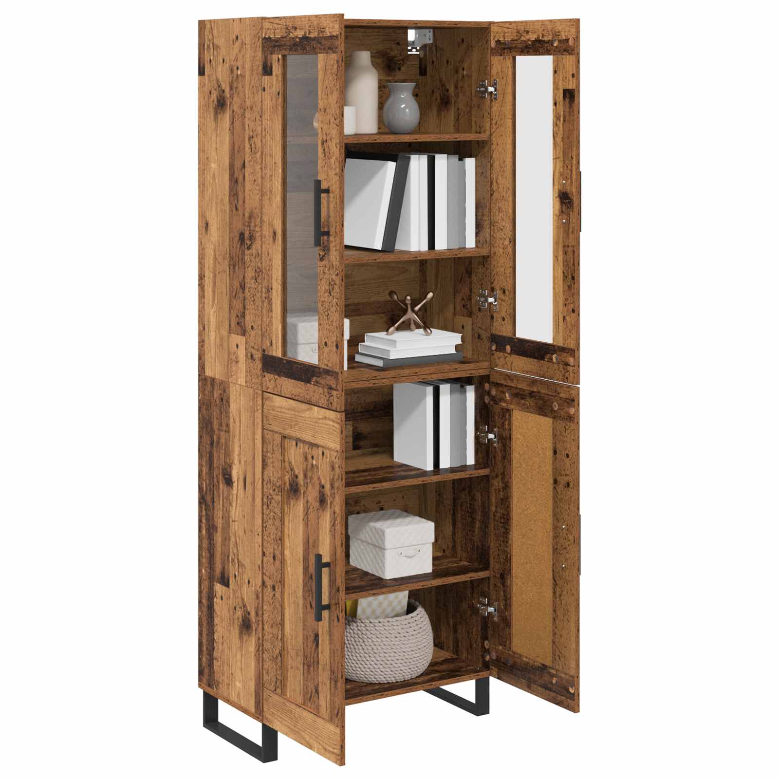 Haut Armoire 2 pcs Bois Ancien Bois Aggloméré et Verre - XIOS