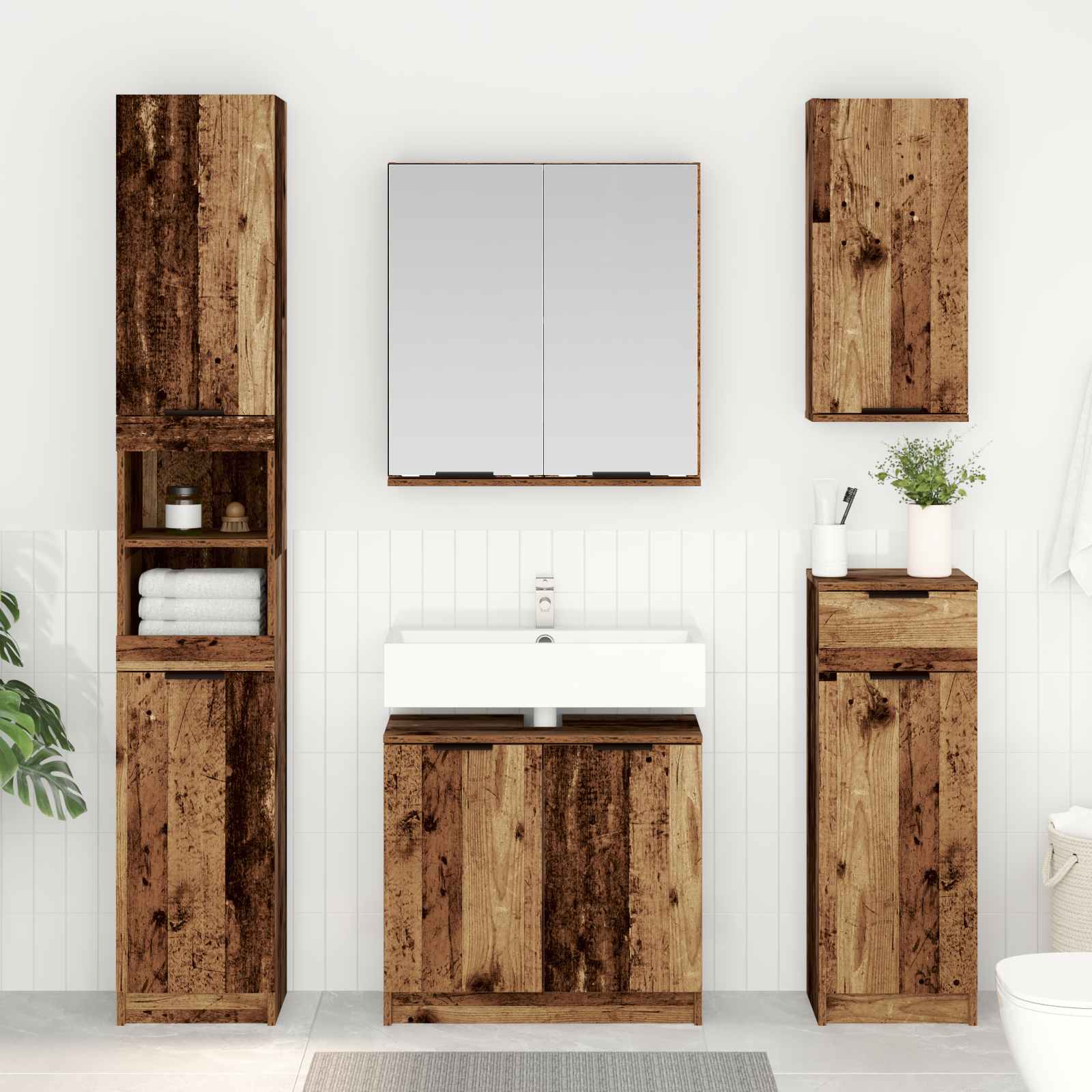 Ensemble de mobilier de salle de bain 5 pc Bois ancien