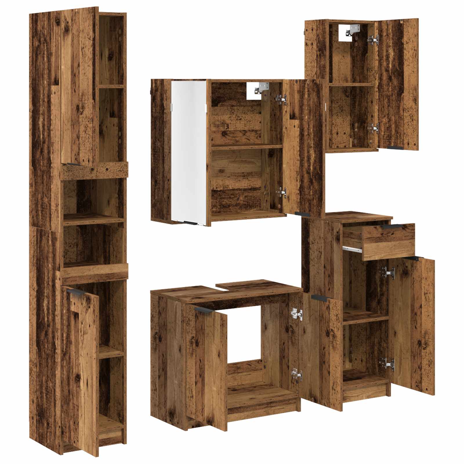 Ensemble de mobilier de salle de bain 5 pc Bois ancien