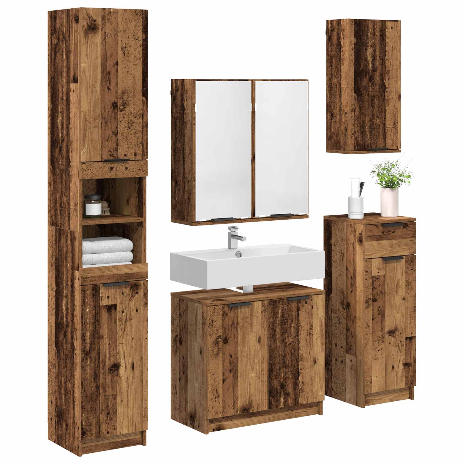 Ensemble de mobilier de salle de bain 5 pc Bois ancien