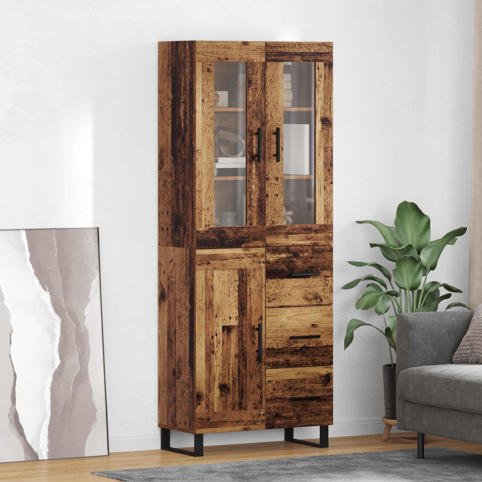 Haut Armoire 2 pcs Bois Ancien Bois Aggloméré et Verre - XIOS