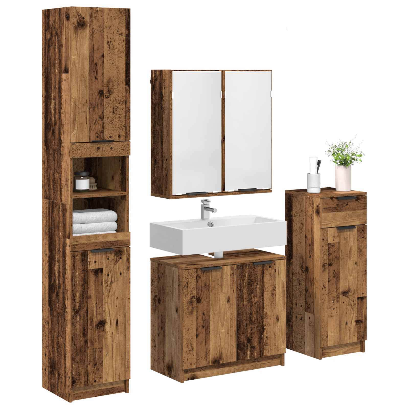 Ensemble de mobilier de salle de bain 4 pc Bois ancien