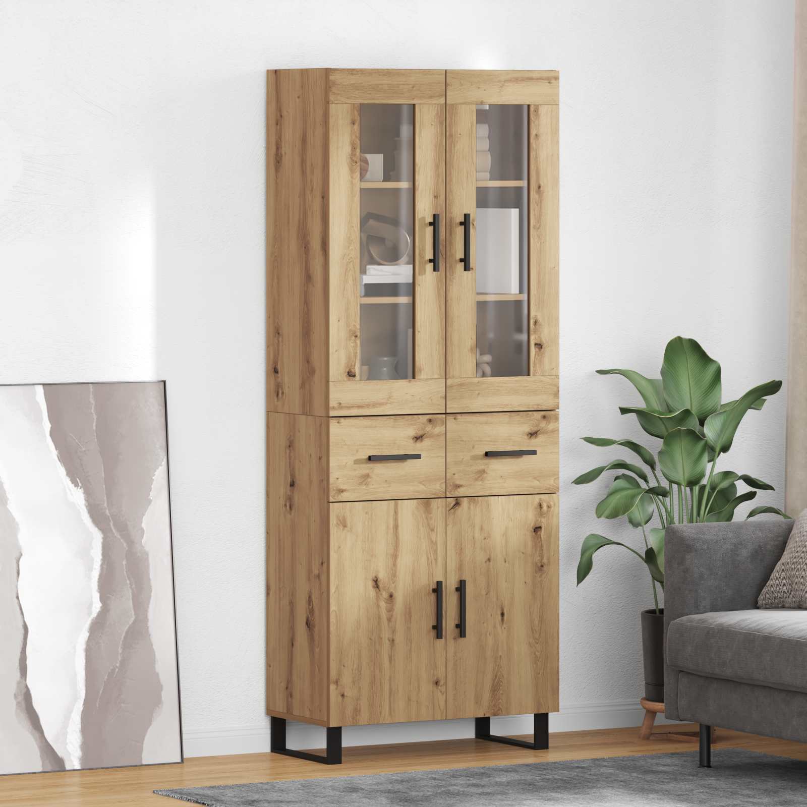 Haut Armoire 2 pcs Chêne artisanal Bois Aggloméré et Verre - XIOS