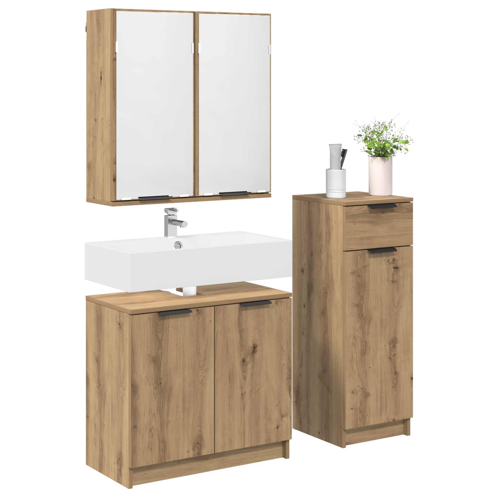 Ensemble de mobilier de salle de bain 3 pc Chêne artisanal