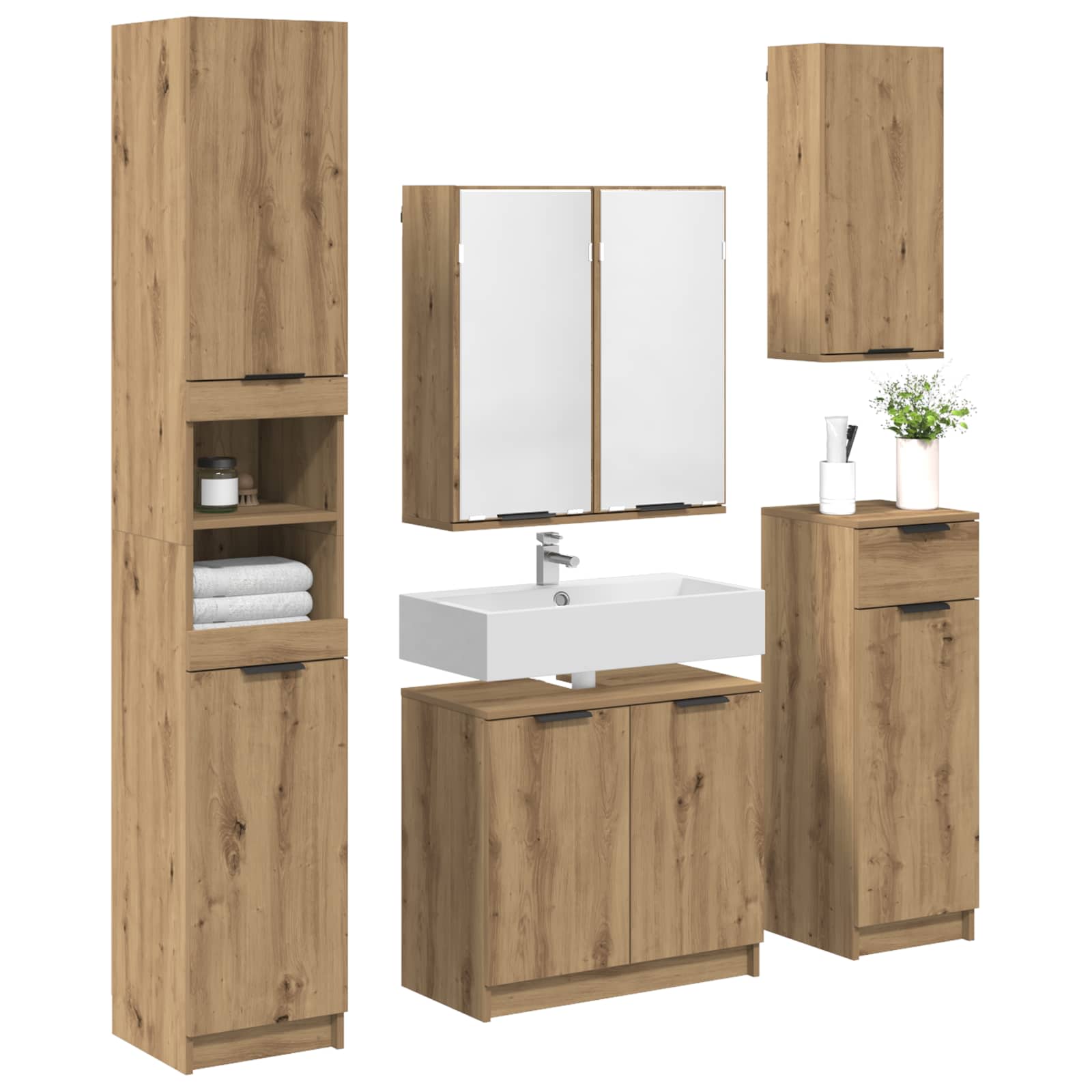 Ensemble de mobilier de salle de bain 5 pc Chêne artisanal