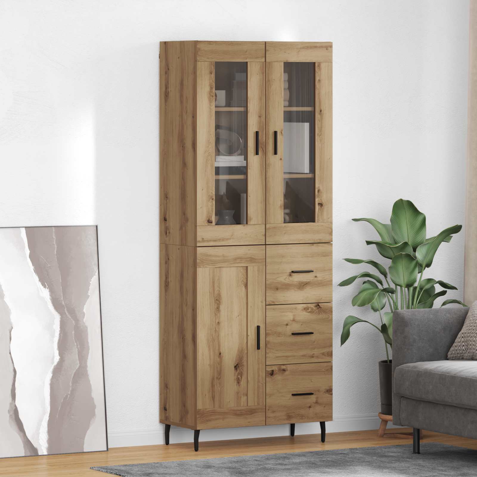 Haut Armoire 2 pcs Chêne artisanal Bois Aggloméré et Verre - XIOS