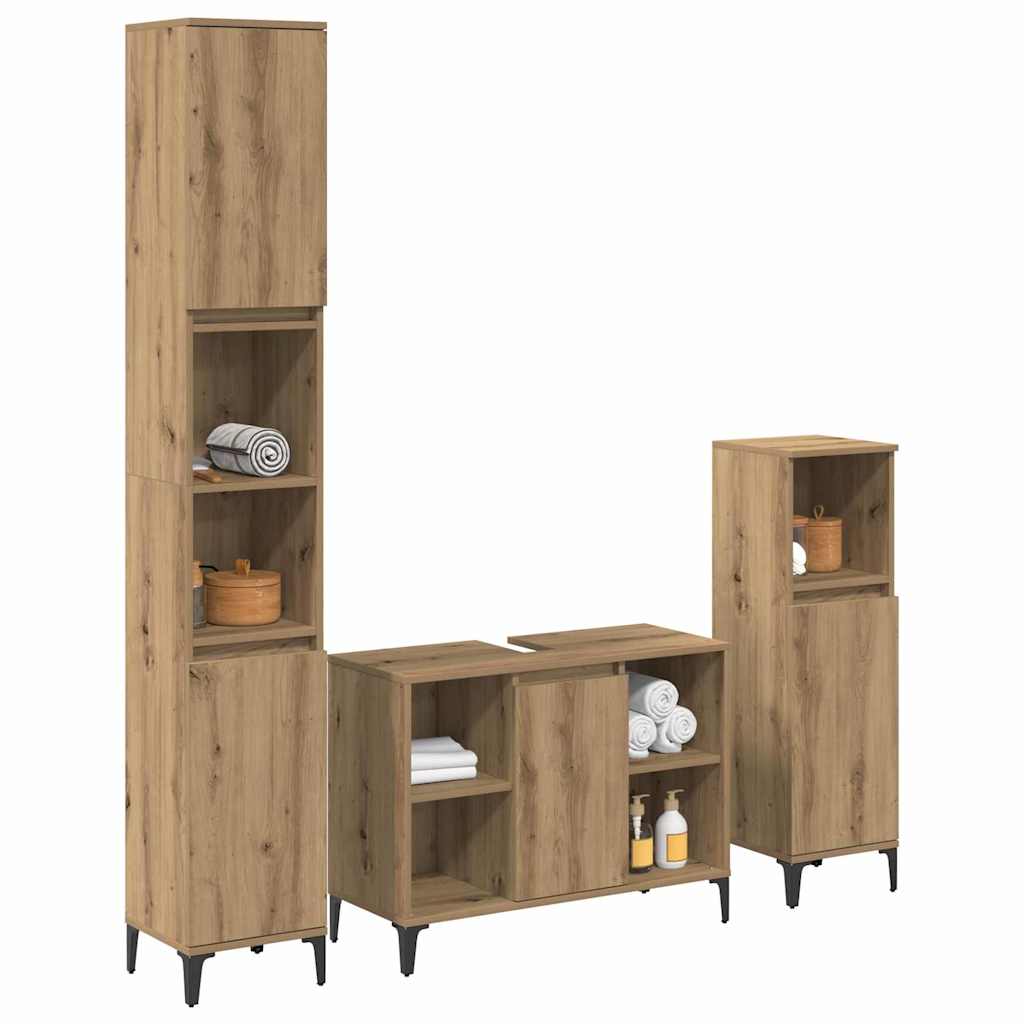 Ensemble de mobilier de salle de bain 3 pièces Chêne artisanal