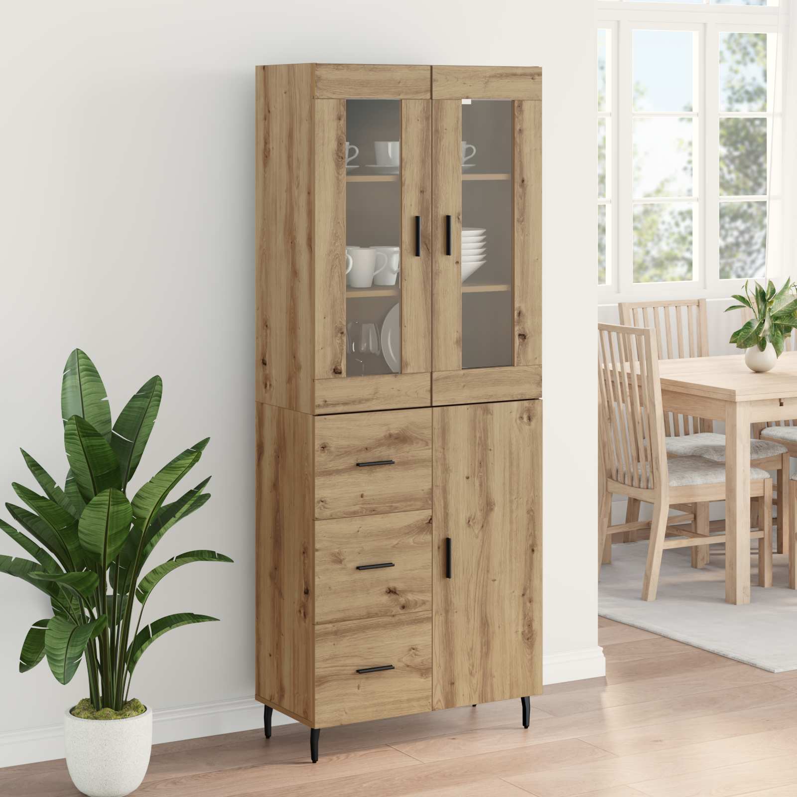 Haut Armoire 2 pcs Chêne artisanal Bois Aggloméré et Verre - XIOS
