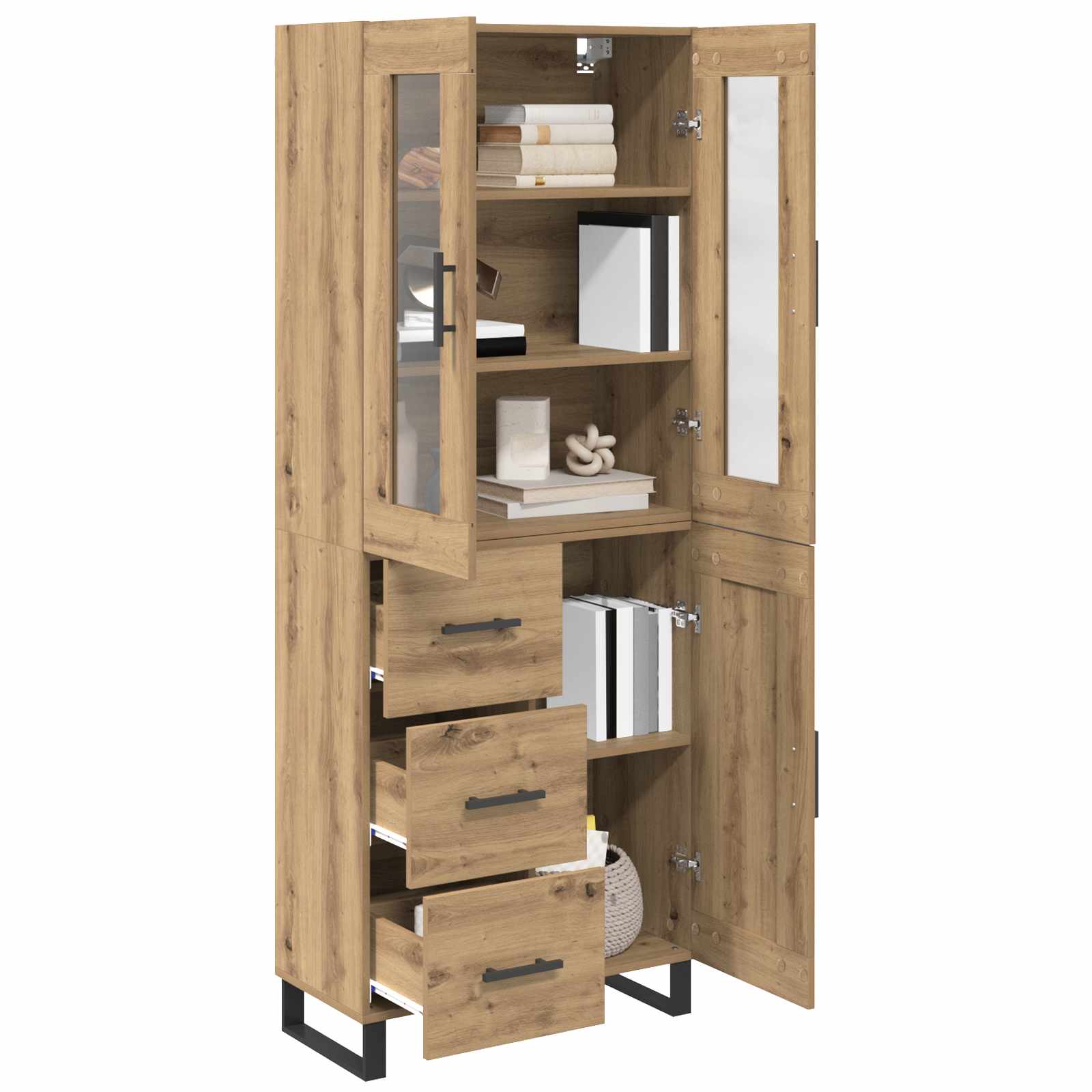 Haut Armoire 2 pcs Chêne artisanal Bois Aggloméré et Verre - XIOS