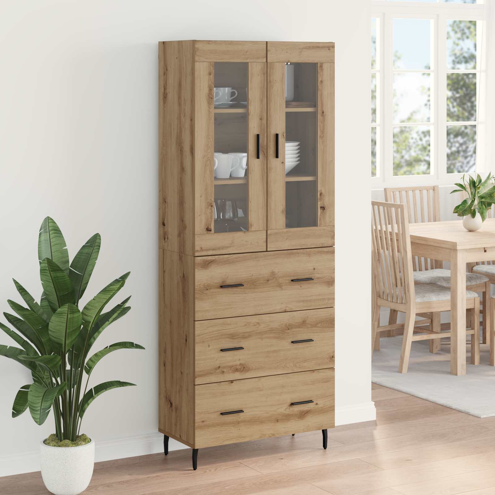 Haut Armoire 2 pcs Chêne artisanal Bois Aggloméré et Verre - XIOS