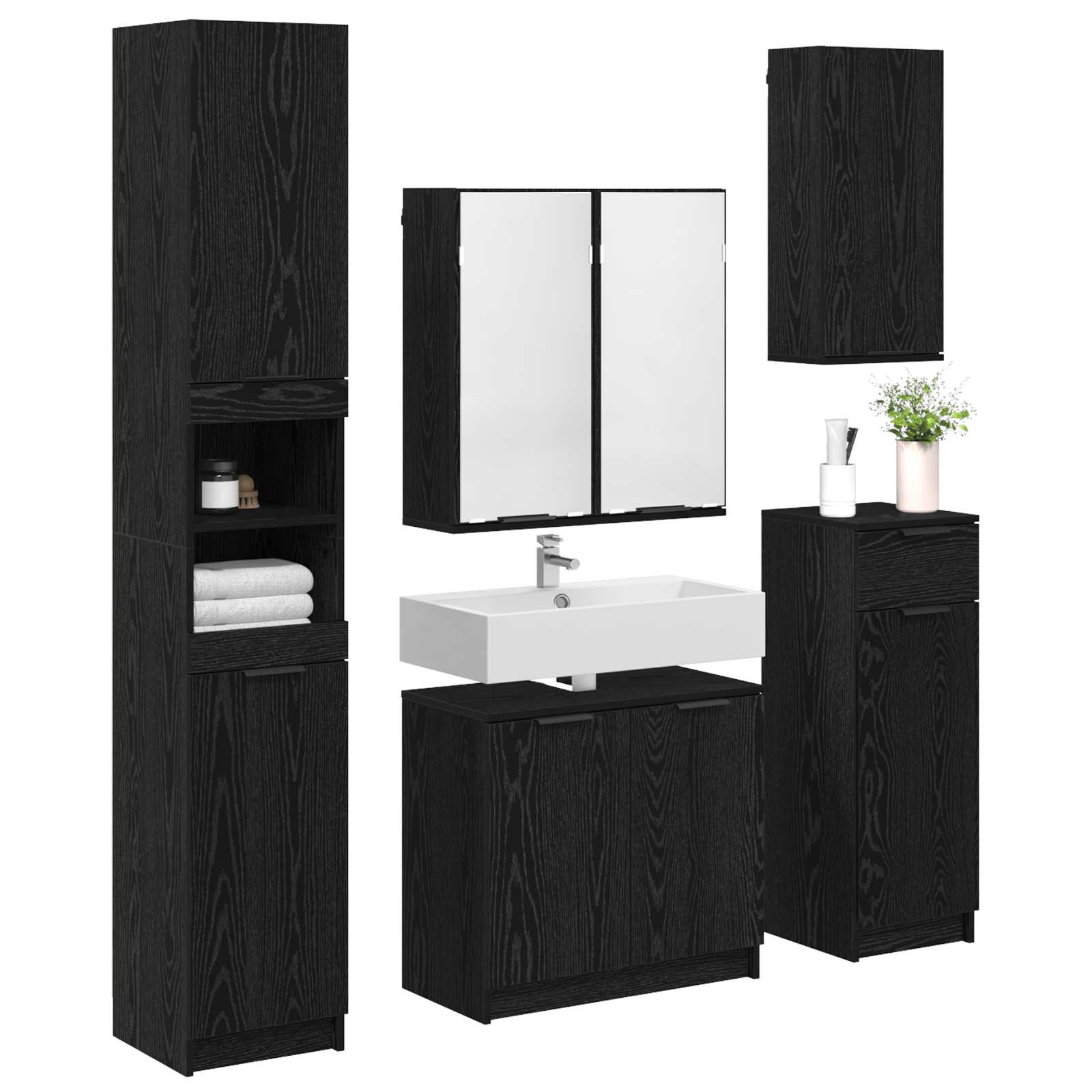 Ensemble de mobilier de salle de bain 5 pc Chêne noir - XIOS