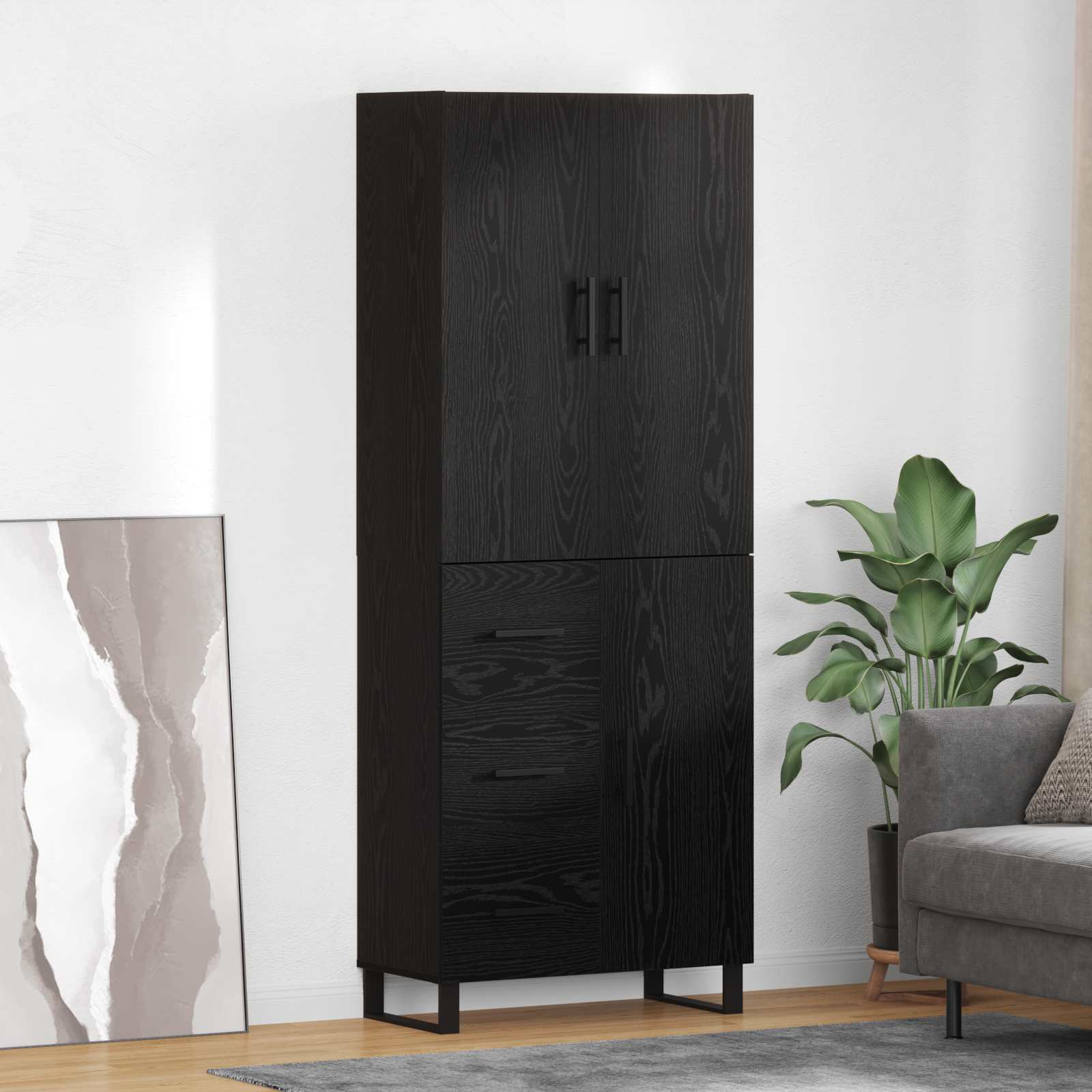 Haut Armoire 2 pcs Chêne noir Bois Aggloméré et Verre - XIOS
