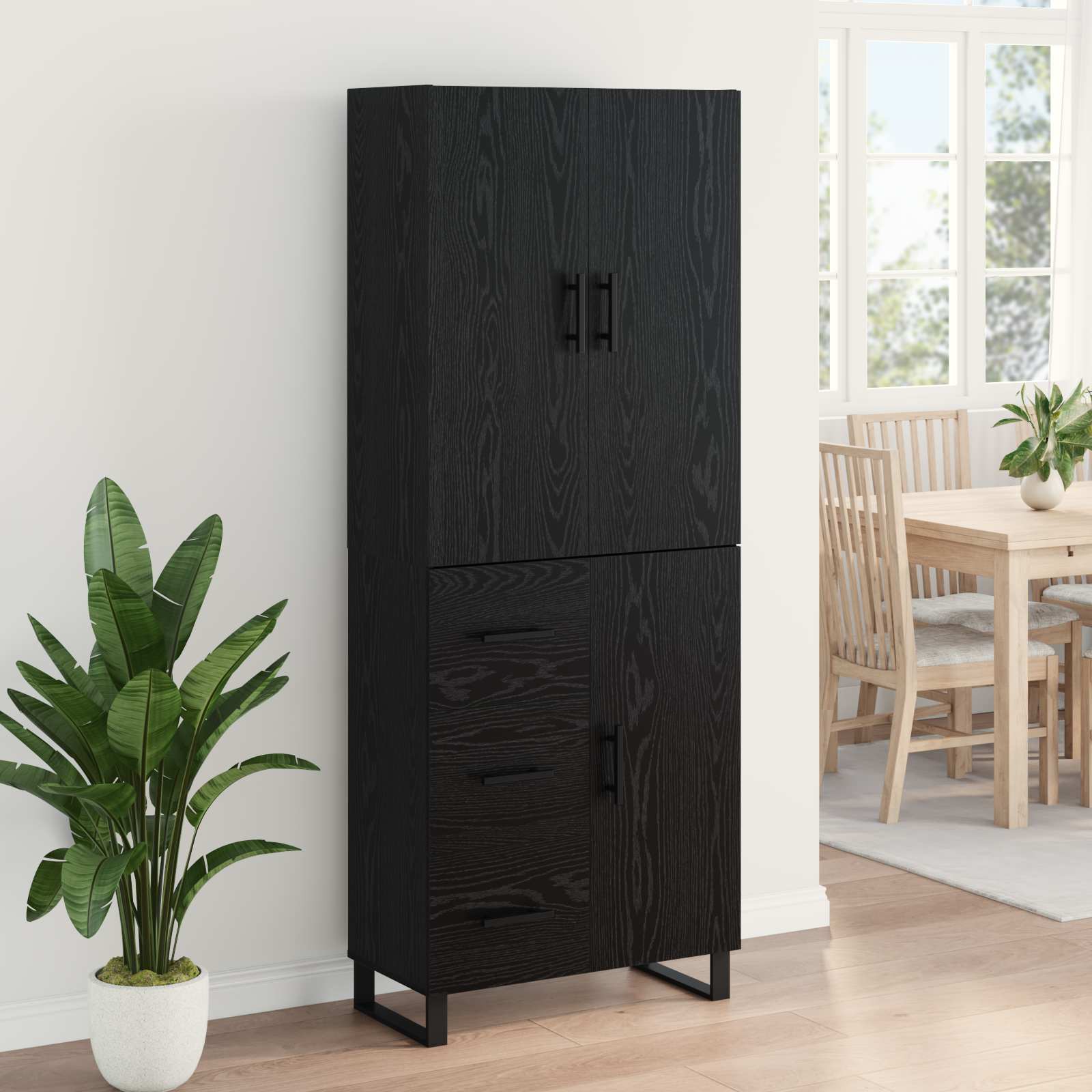 Haut Armoire 2 pcs Chêne noir Bois Aggloméré et Verre - XIOS