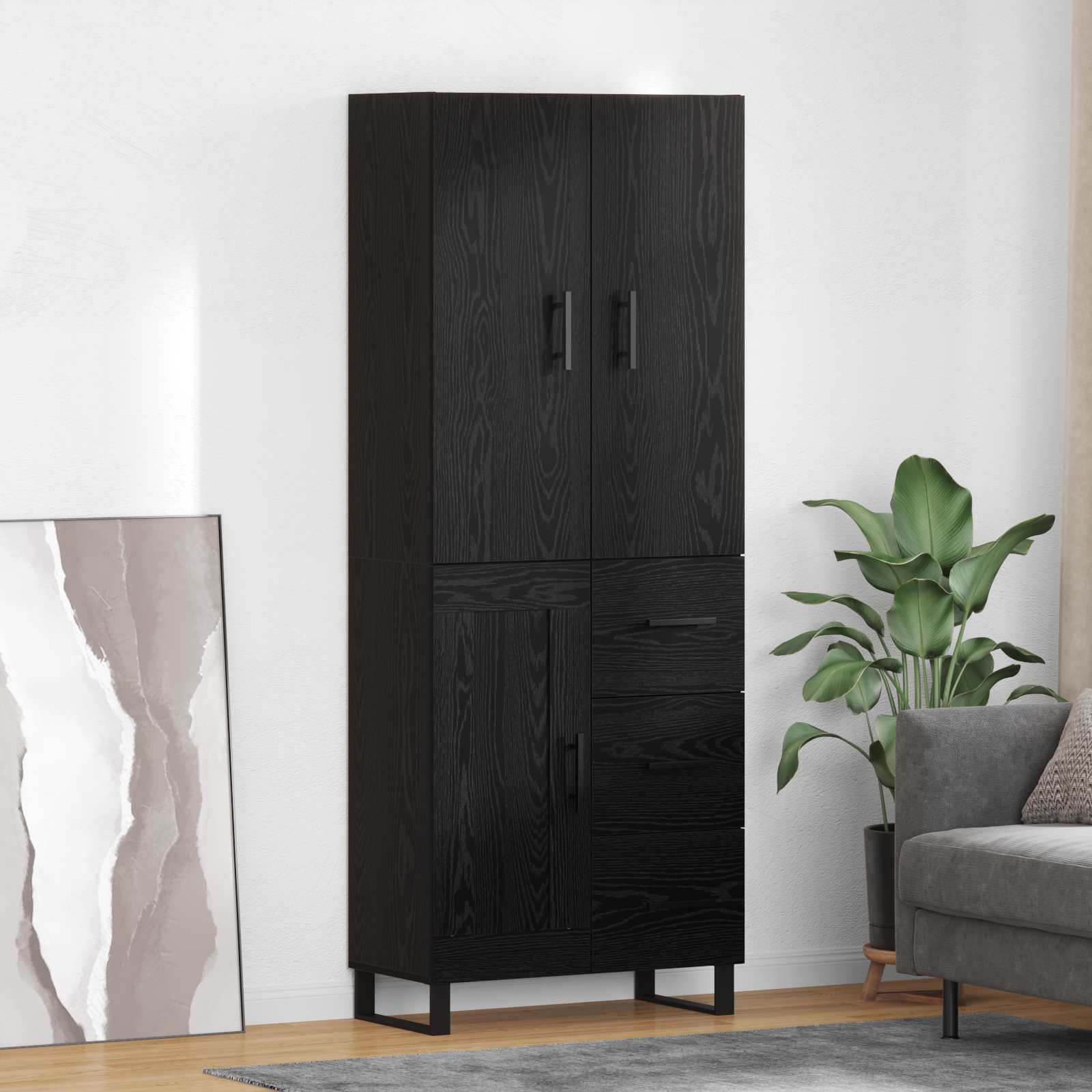 Haut Armoire 2 pcs Chêne noir Bois Aggloméré et Verre - XIOS