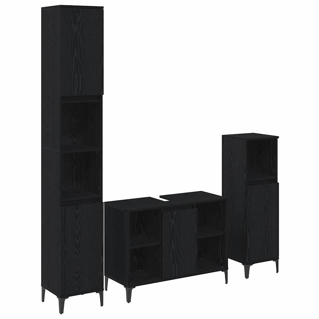 Ensemble de mobilier de salle de bain 3 pièces Chêne noir