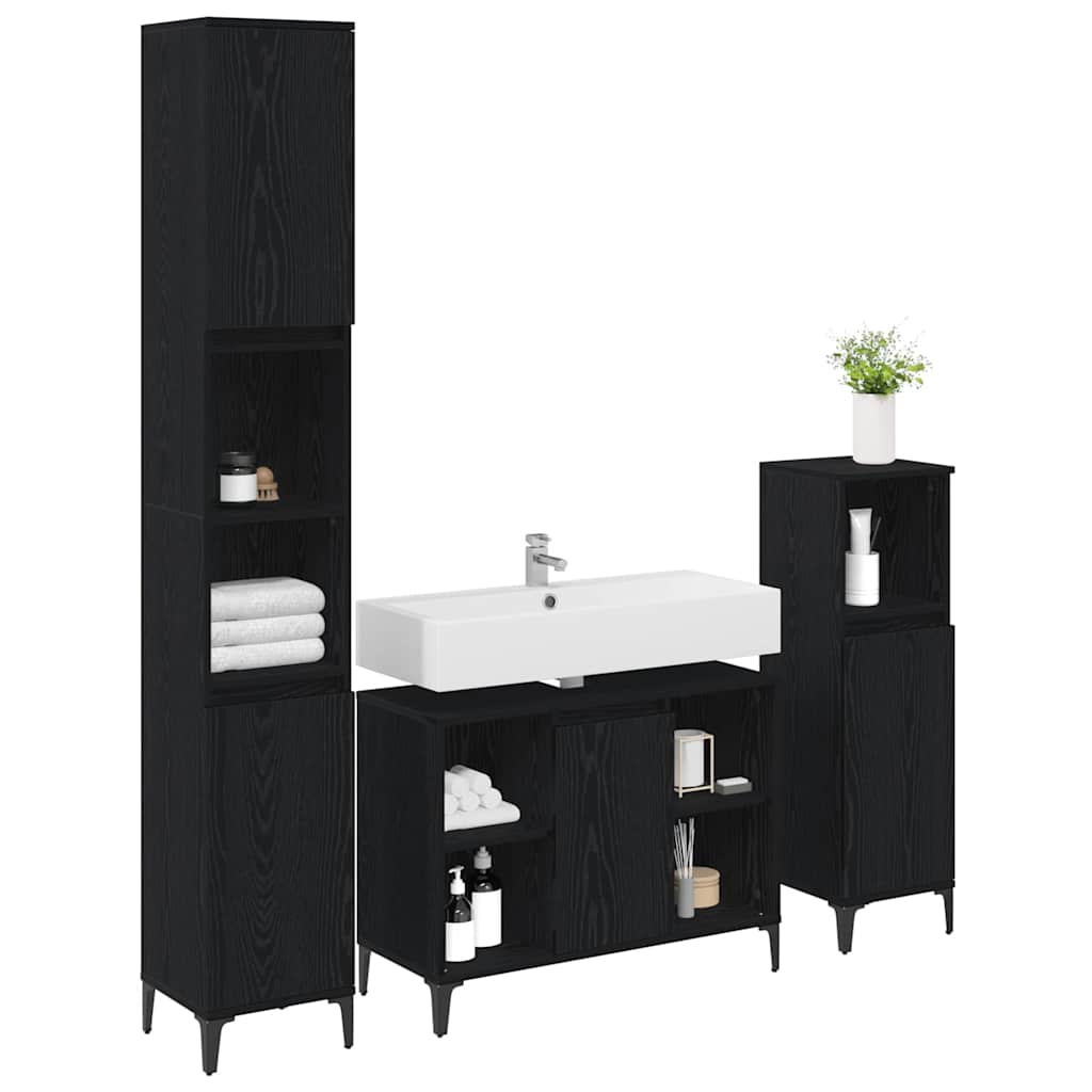 Ensemble de mobilier de salle de bain 3 pièces Chêne noir