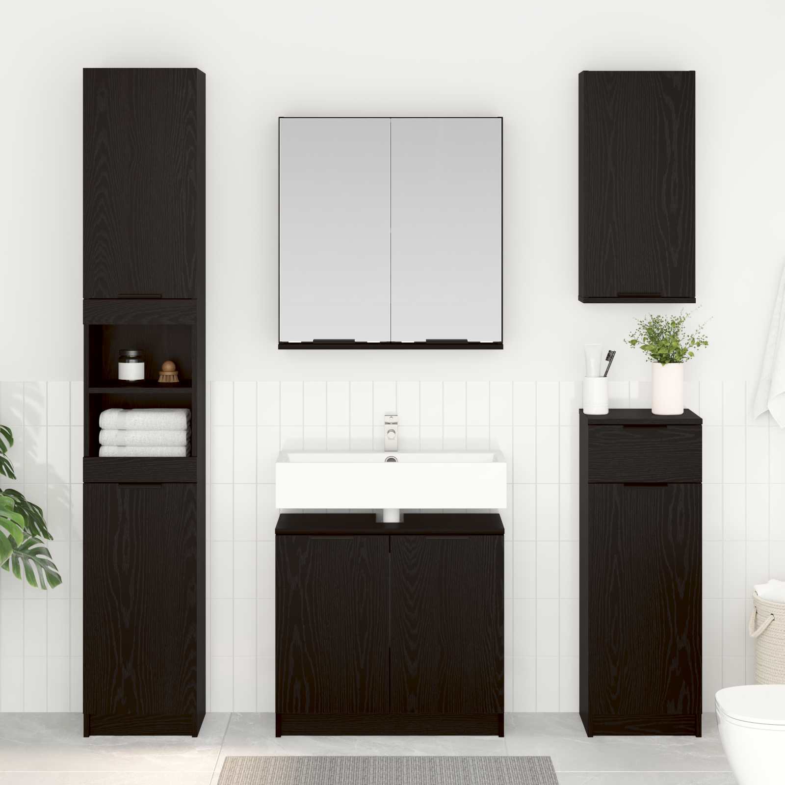 Ensemble de mobilier de salle de bain 4 pc Chêne noir - XIOS