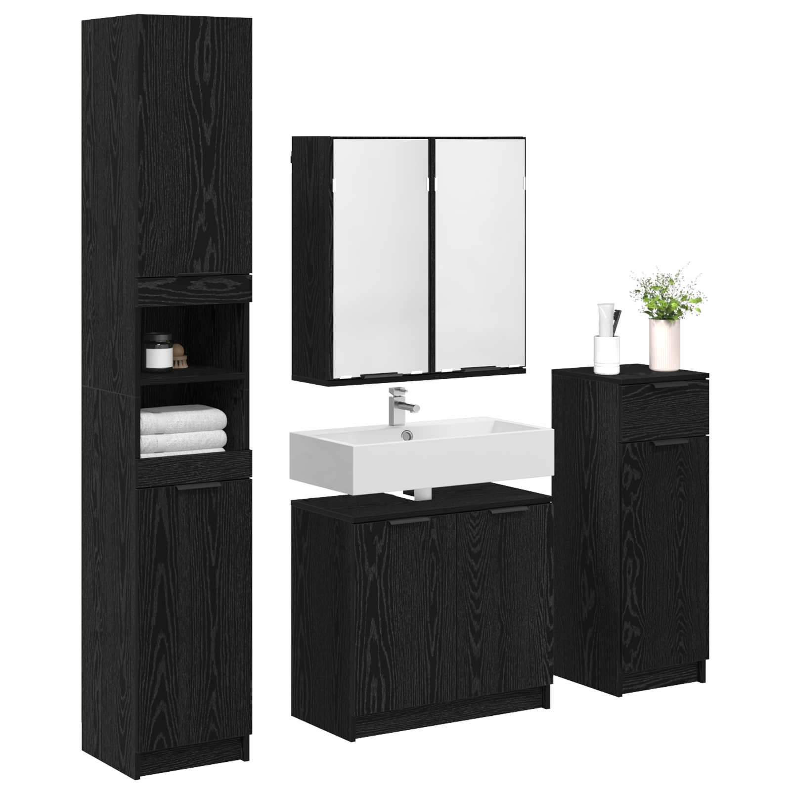Ensemble de mobilier de salle de bain 4 pc Chêne noir - XIOS