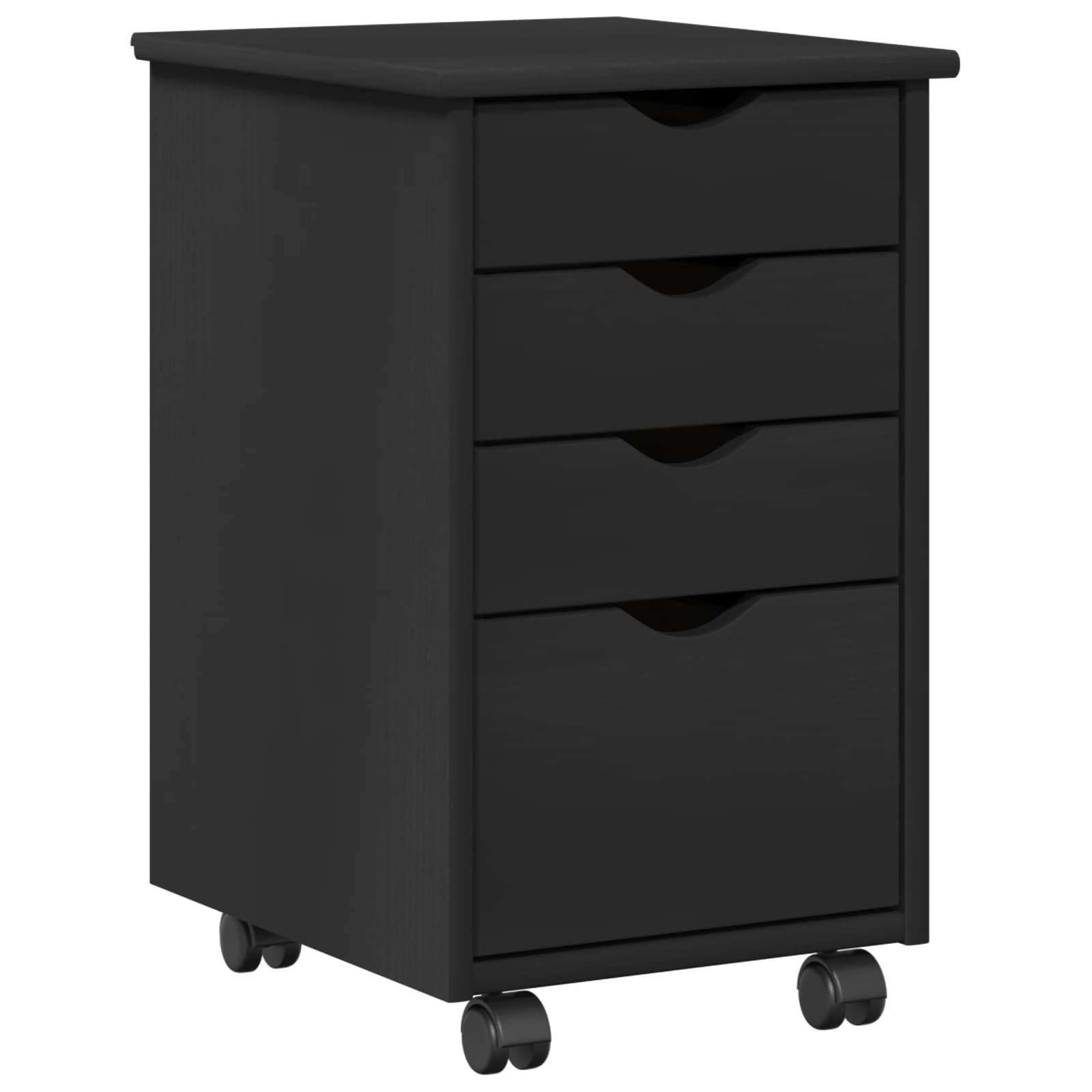 Cabinet roulant Noir 34 x 39 x 56 cm Bois de Pin Massif - XIOS