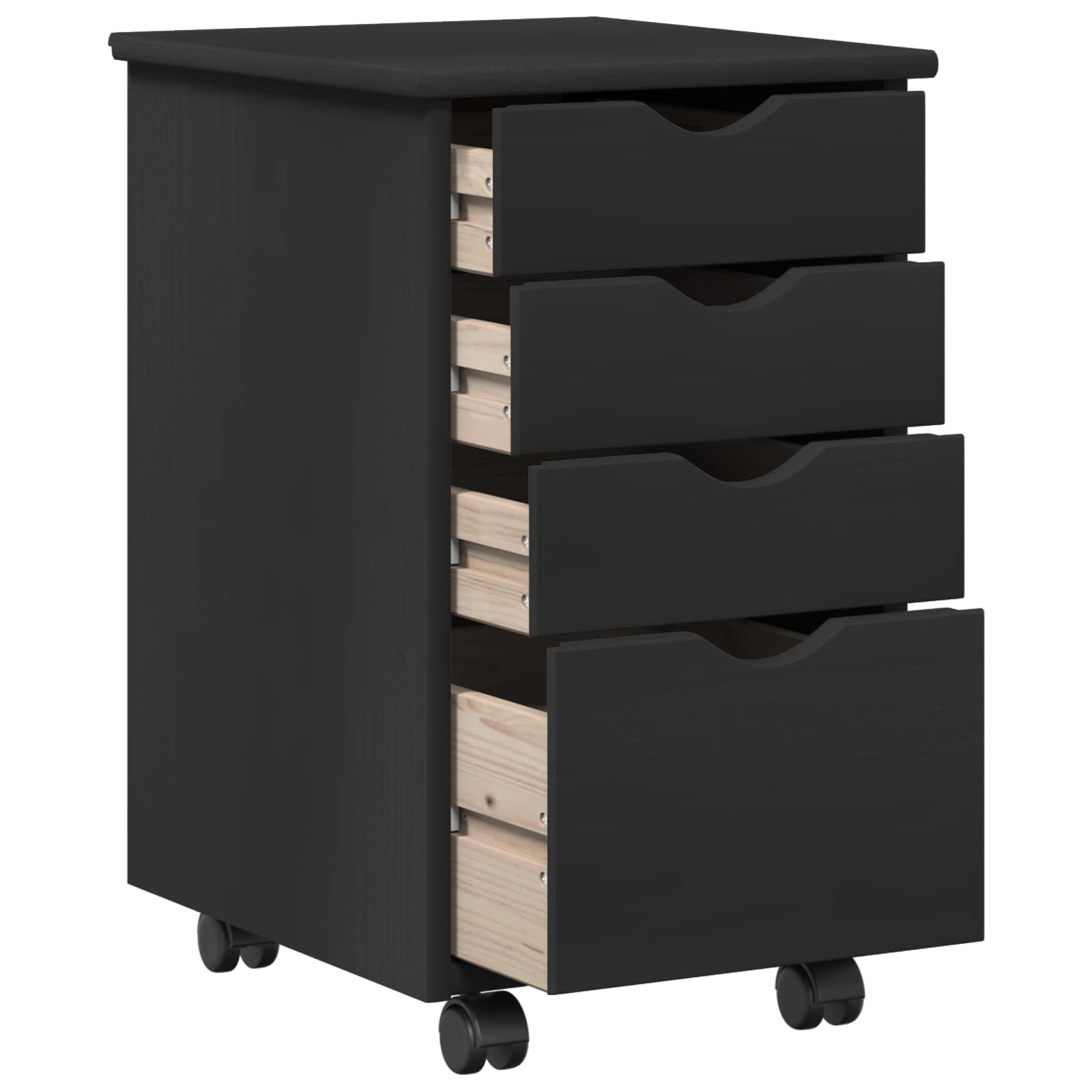 Cabinet roulant Noir 34 x 39 x 56 cm Bois de Pin Massif - XIOS