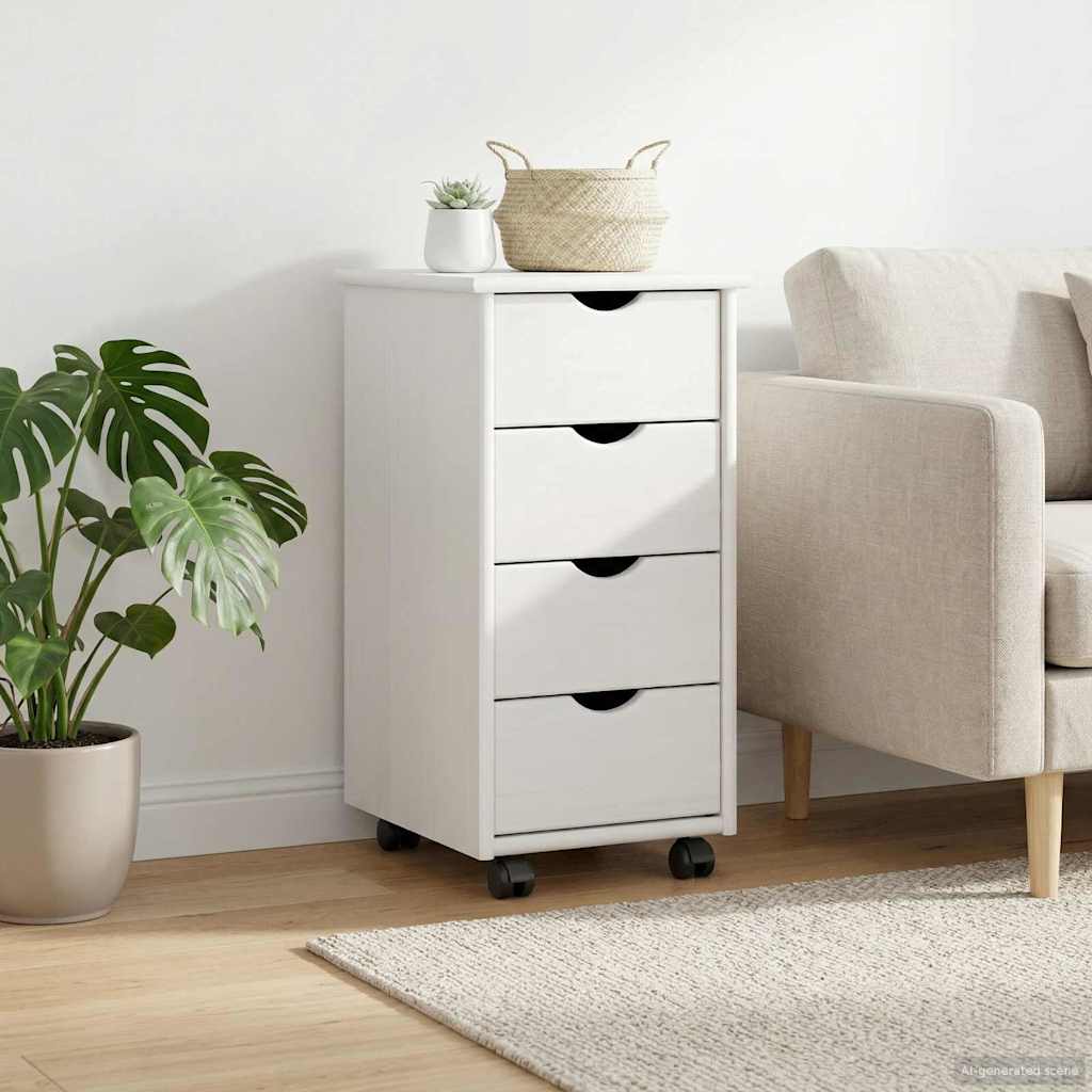 Cabinet roulant Blanc 34 x 39 x 65,5 cm Bois de Pin Massif - XIOS