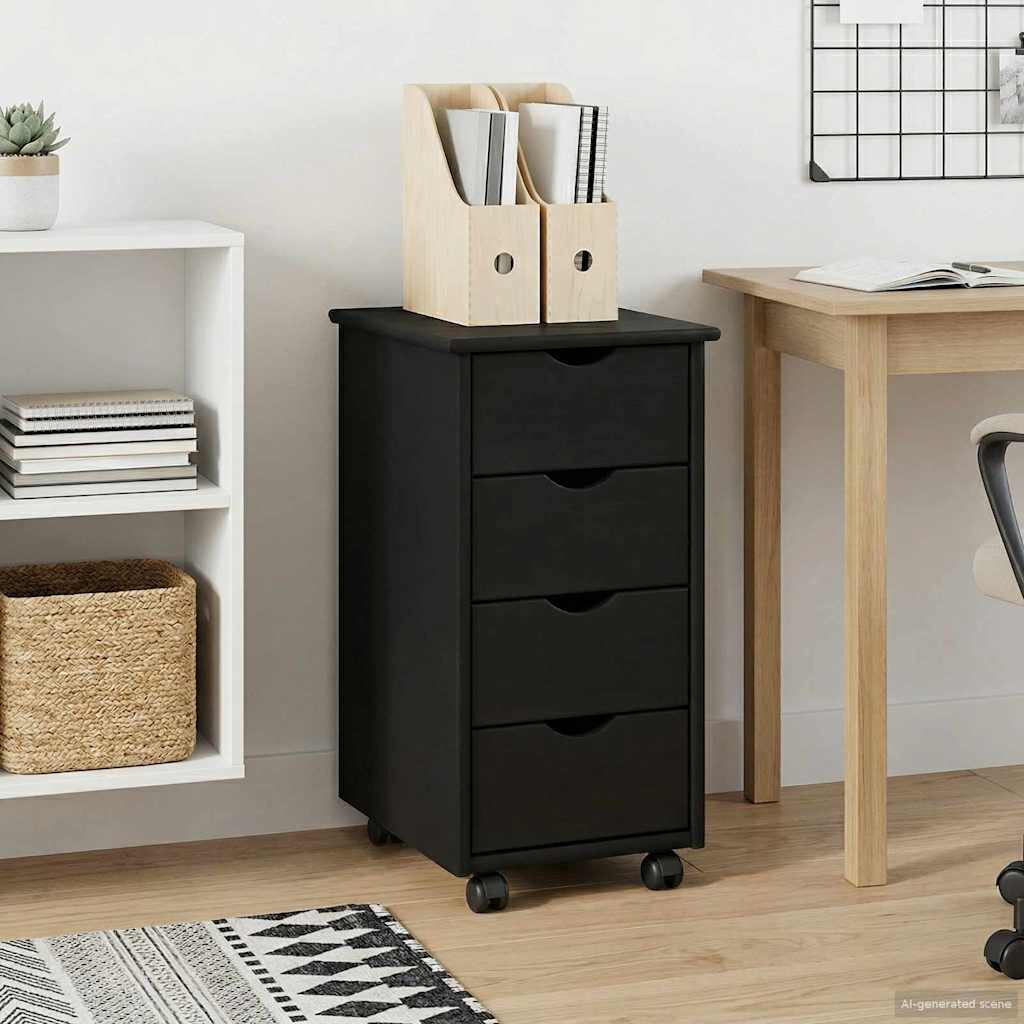 Cabinet roulant Noir 34 x 39 x 65,5 cm Bois de Pin Massif - XIOS