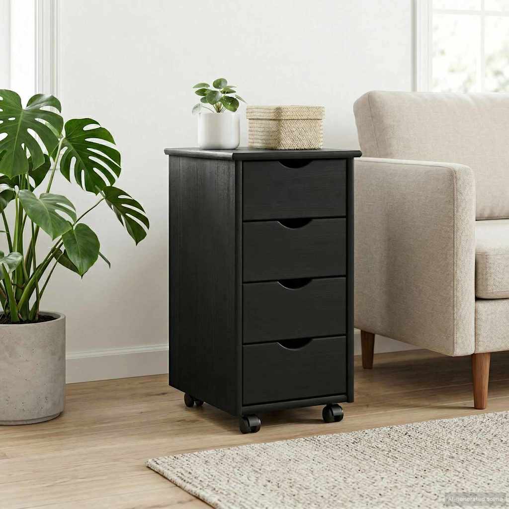 Cabinet roulant Noir 34 x 39 x 65,5 cm Bois de Pin Massif - XIOS