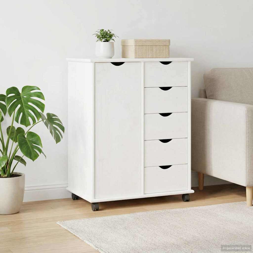 Cabinet roulant Blanc 63,5 x 39 x 79 cm Bois de Pin Massif - XIOS