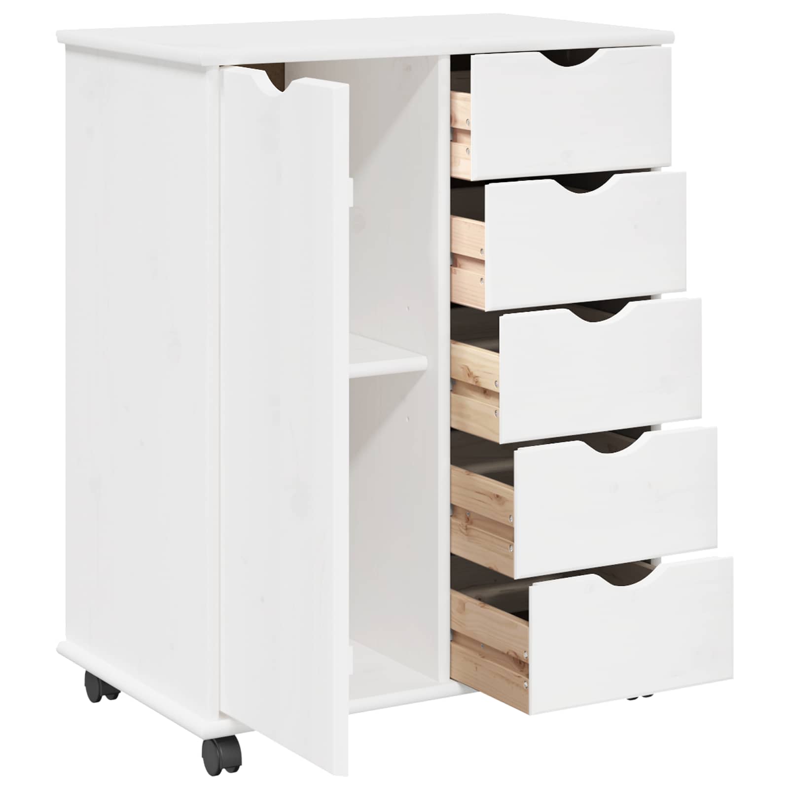 Cabinet roulant Blanc 63,5 x 39 x 79 cm Bois de Pin Massif - XIOS