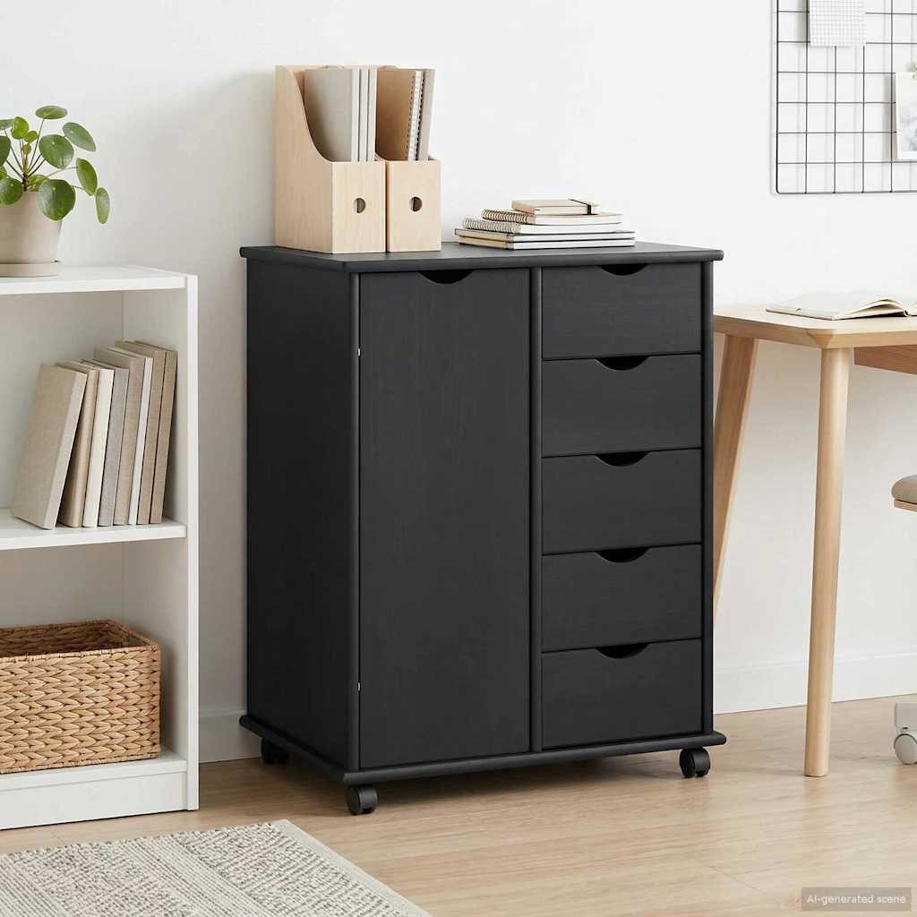 Cabinet roulant Gris 63,5 x 39 x 79 cm Bois de Pin Massif - XIOS