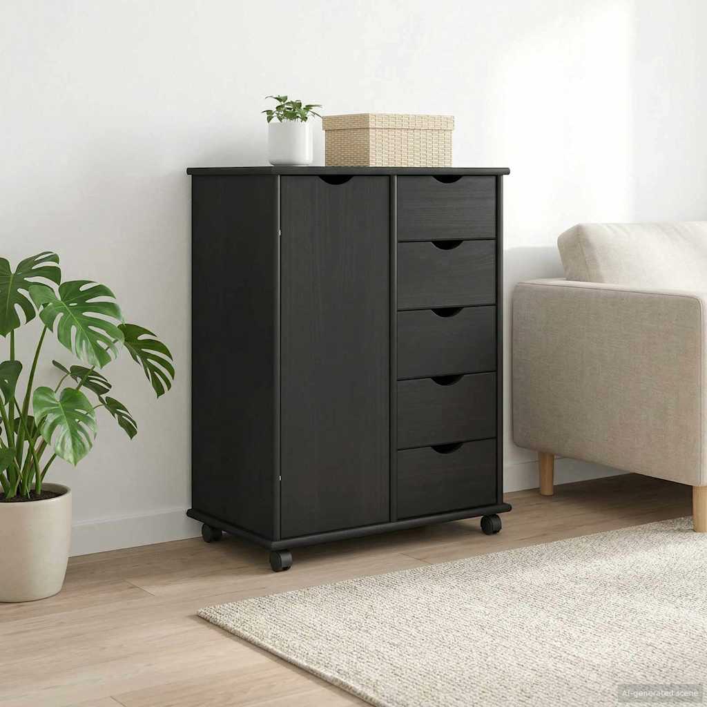 Cabinet roulant Gris 63,5 x 39 x 79 cm Bois de Pin Massif - XIOS