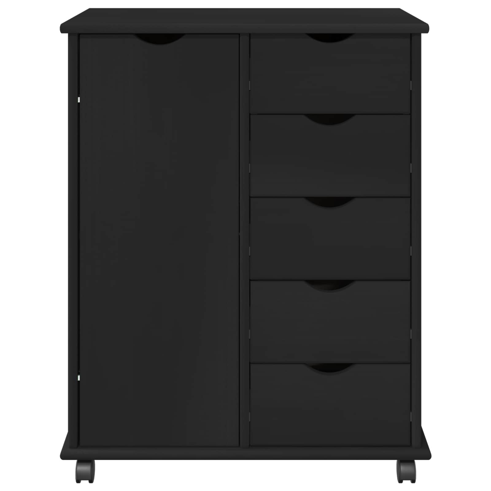 Cabinet roulant Noir 63,5 x 39 x 79 cm Bois de Pin Massif - XIOS