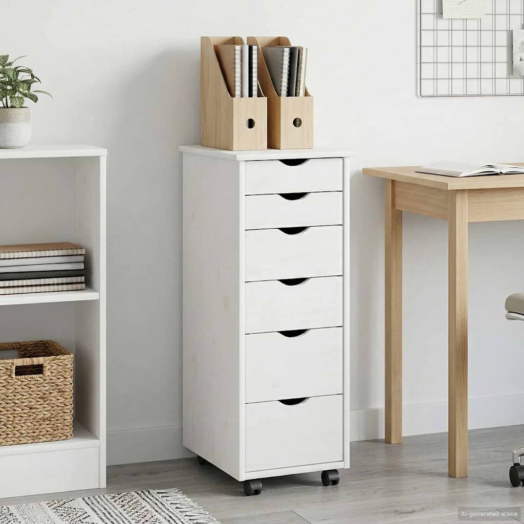 Cabinet roulant Blanc 34 x 39 x 93,5 cm Bois de Pin Massif - XIOS